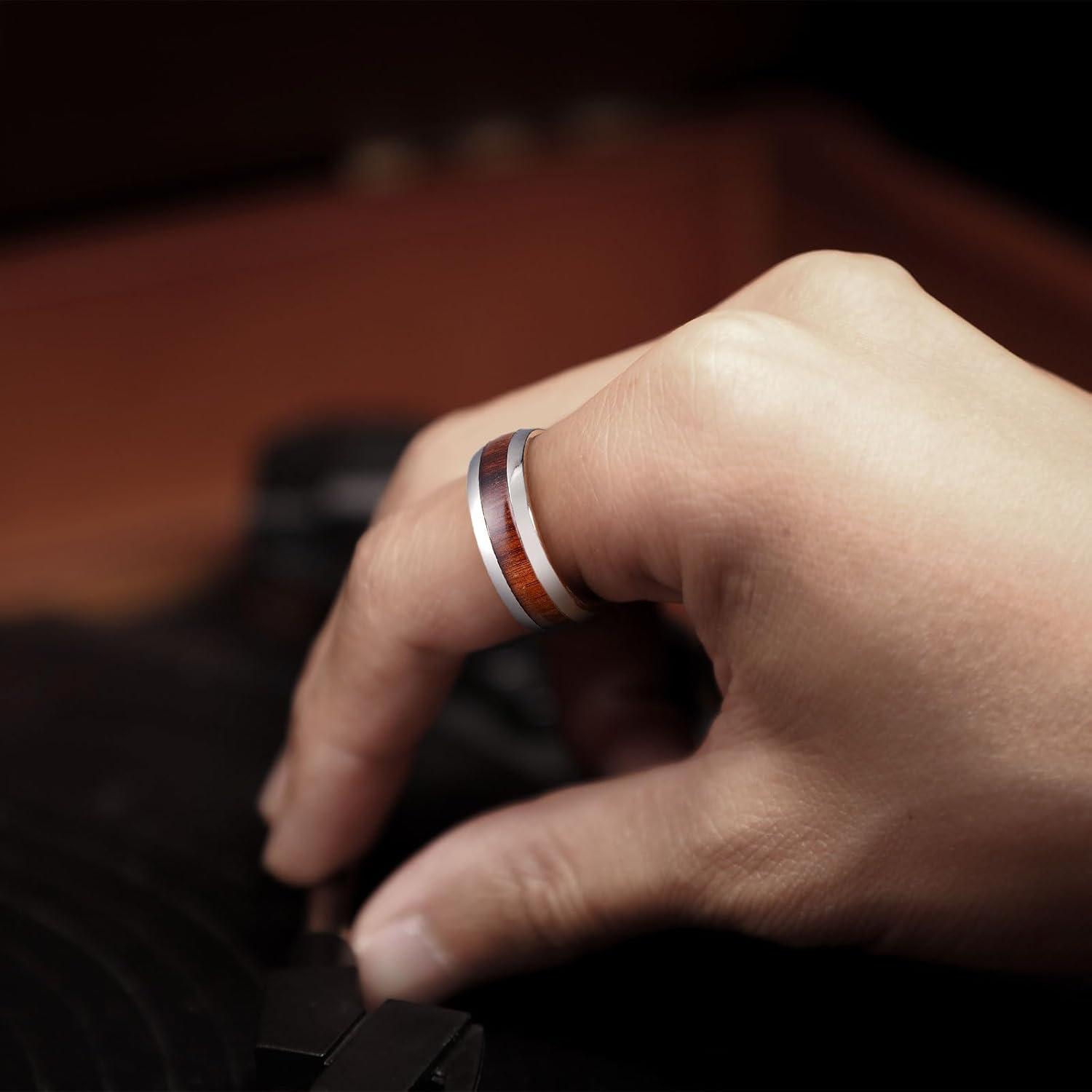 imageKing Will Titanium Wedding Band for Men 78mm BlackSilverGold Titanium Men Ring with KoaMaple Wood Inlay Wooden Wedding Ring for Men Women Comfort Fit Size 614CSilver 8mm Koad Wood