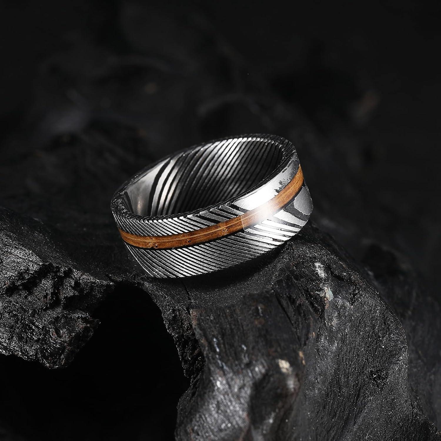 imageKing Will Titanium Wedding Band for Men 78mm BlackSilverGold Titanium Men Ring with KoaMaple Wood Inlay Wooden Wedding Ring for Men Women Comfort Fit Size 614DBlack