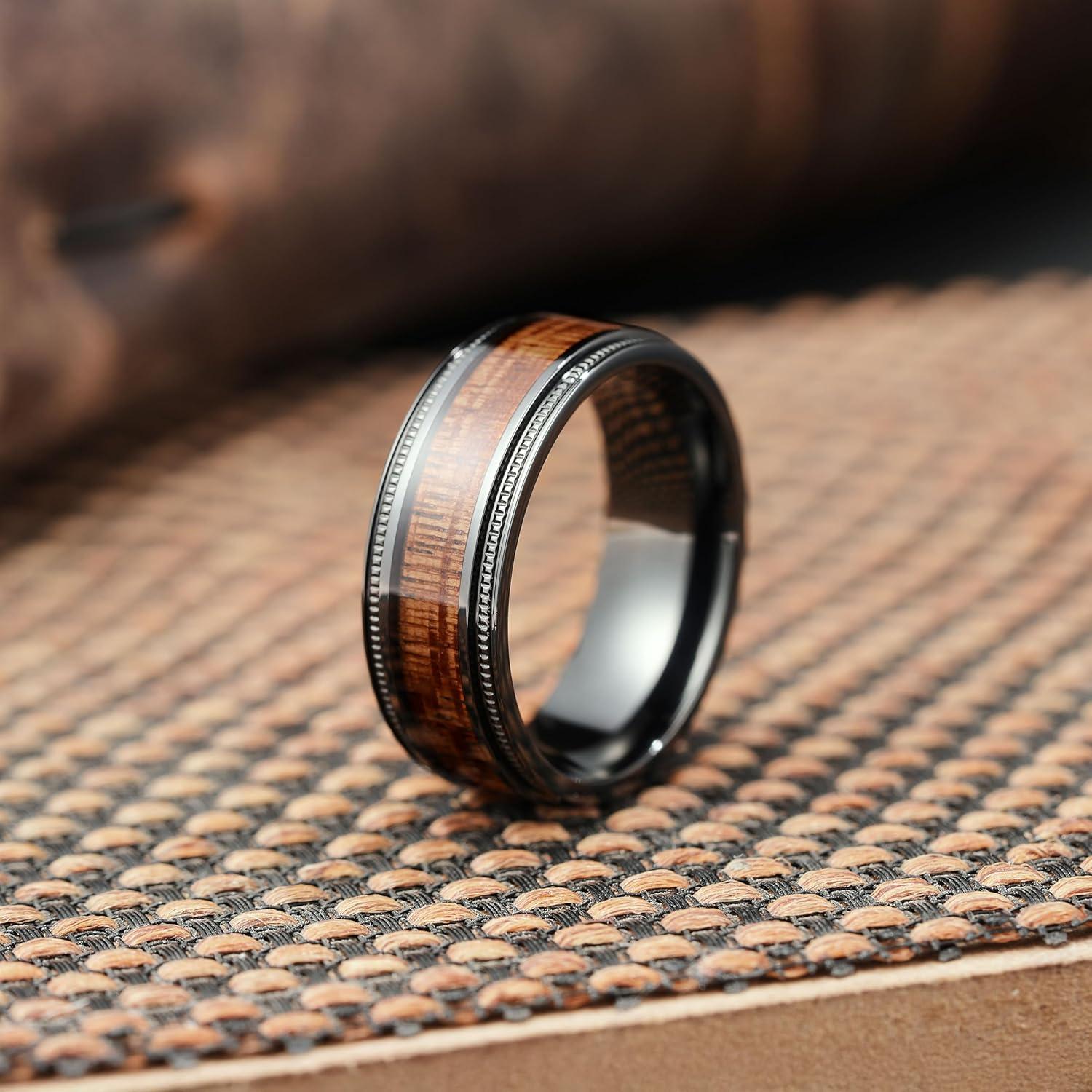 imageKing Will Titanium Wedding Band for Men 78mm BlackSilverGold Titanium Men Ring with KoaMaple Wood Inlay Wooden Wedding Ring for Men Women Comfort Fit Size 614ABlack Koa Wood
