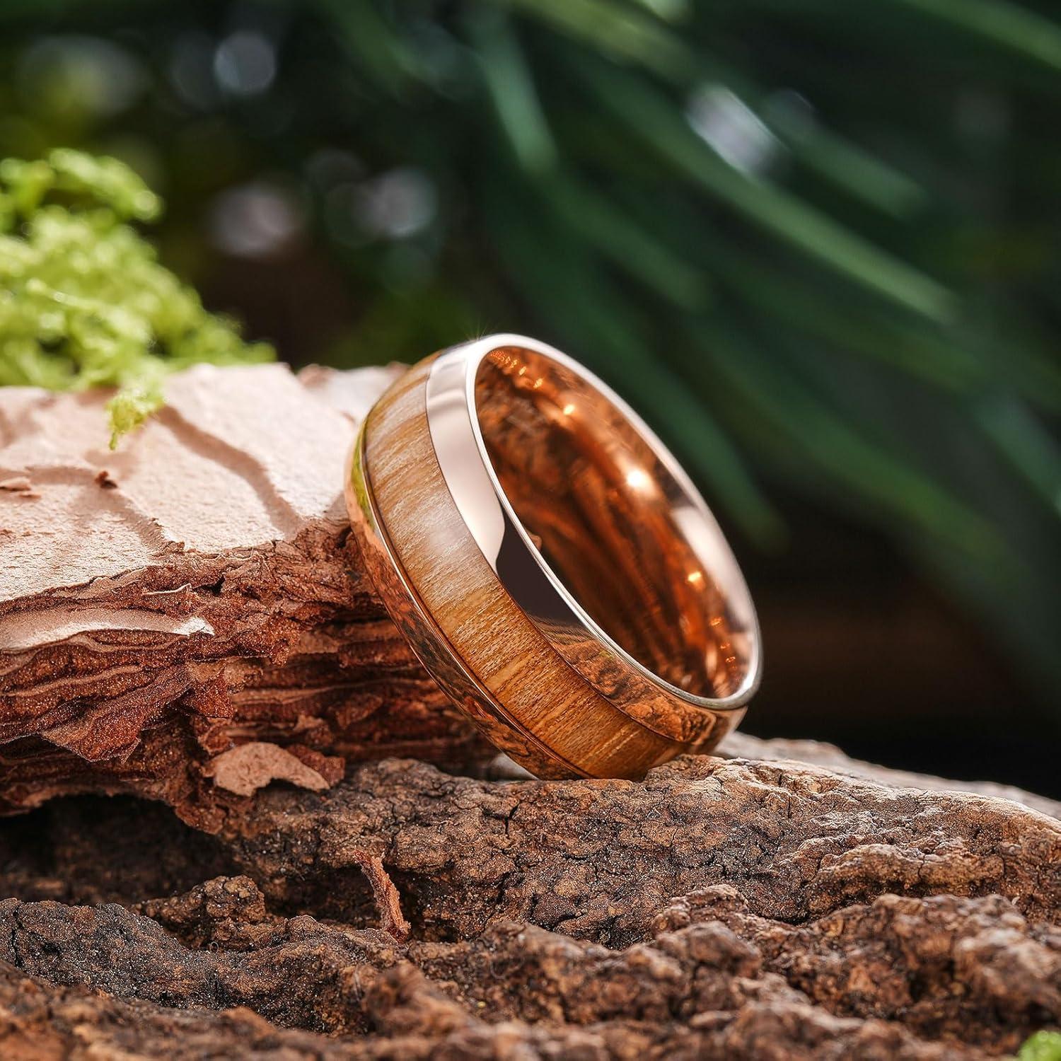imageKing Will Titanium Wedding Band for Men 78mm BlackSilverGold Titanium Men Ring with KoaMaple Wood Inlay Wooden Wedding Ring for Men Women Comfort Fit Size 614CRose Gold 8mm Wood