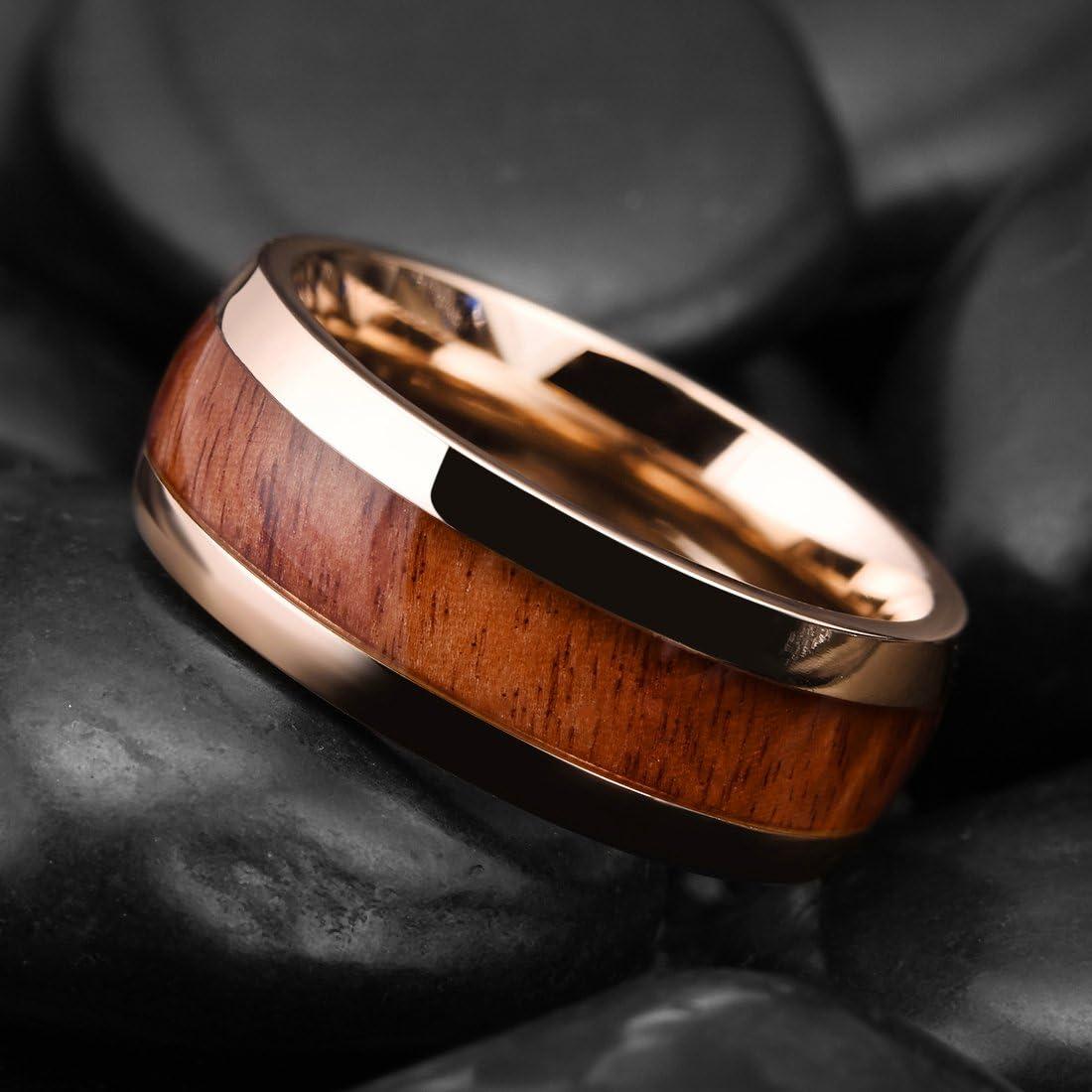 imageKing Will Titanium Wedding Band for Men 78mm BlackSilverGold Titanium Men Ring with KoaMaple Wood Inlay Wooden Wedding Ring for Men Women Comfort Fit Size 614CRose Gold 8mm Koa Wood