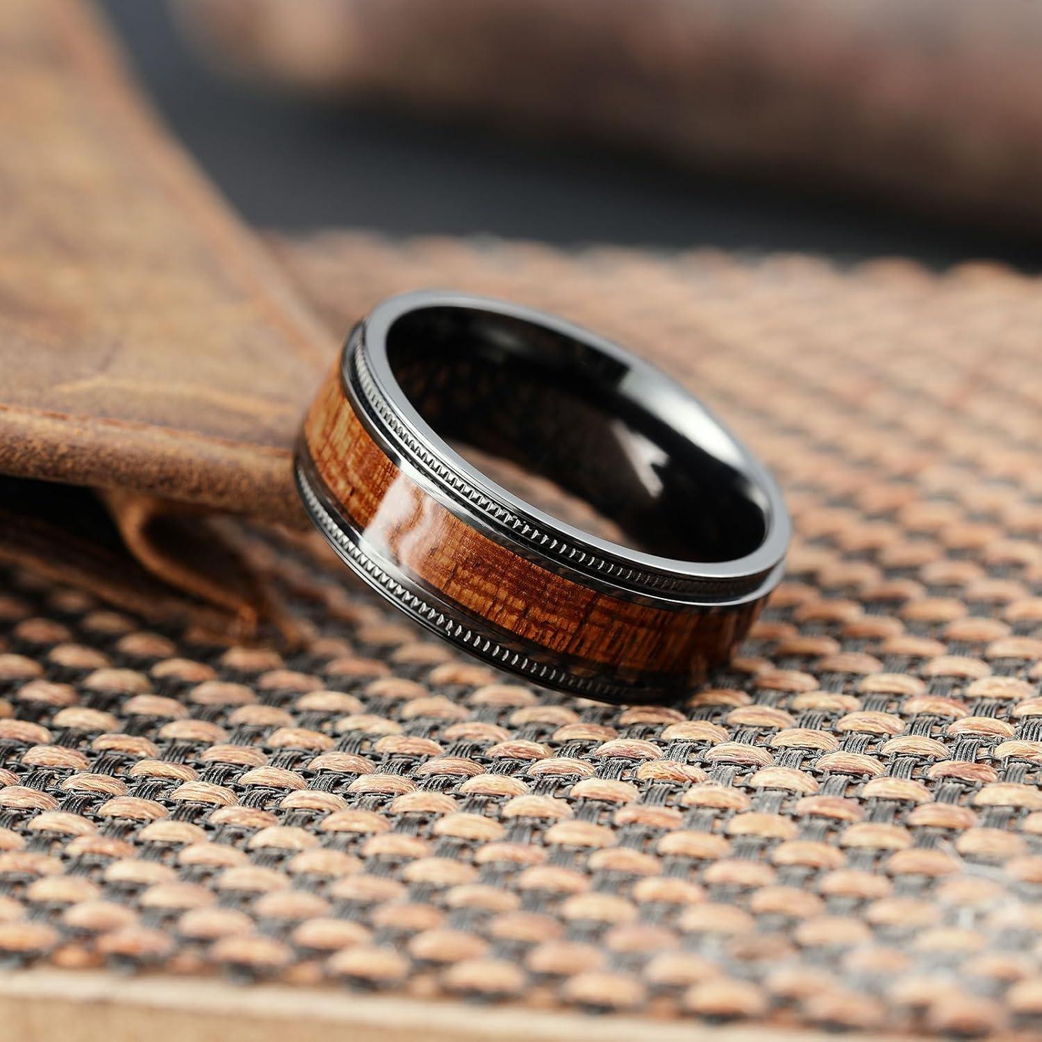 imageKing Will Titanium Wedding Band for Men 78mm BlackSilverGold Titanium Men Ring with KoaMaple Wood Inlay Wooden Wedding Ring for Men Women Comfort Fit Size 614ABlack Koa Wood