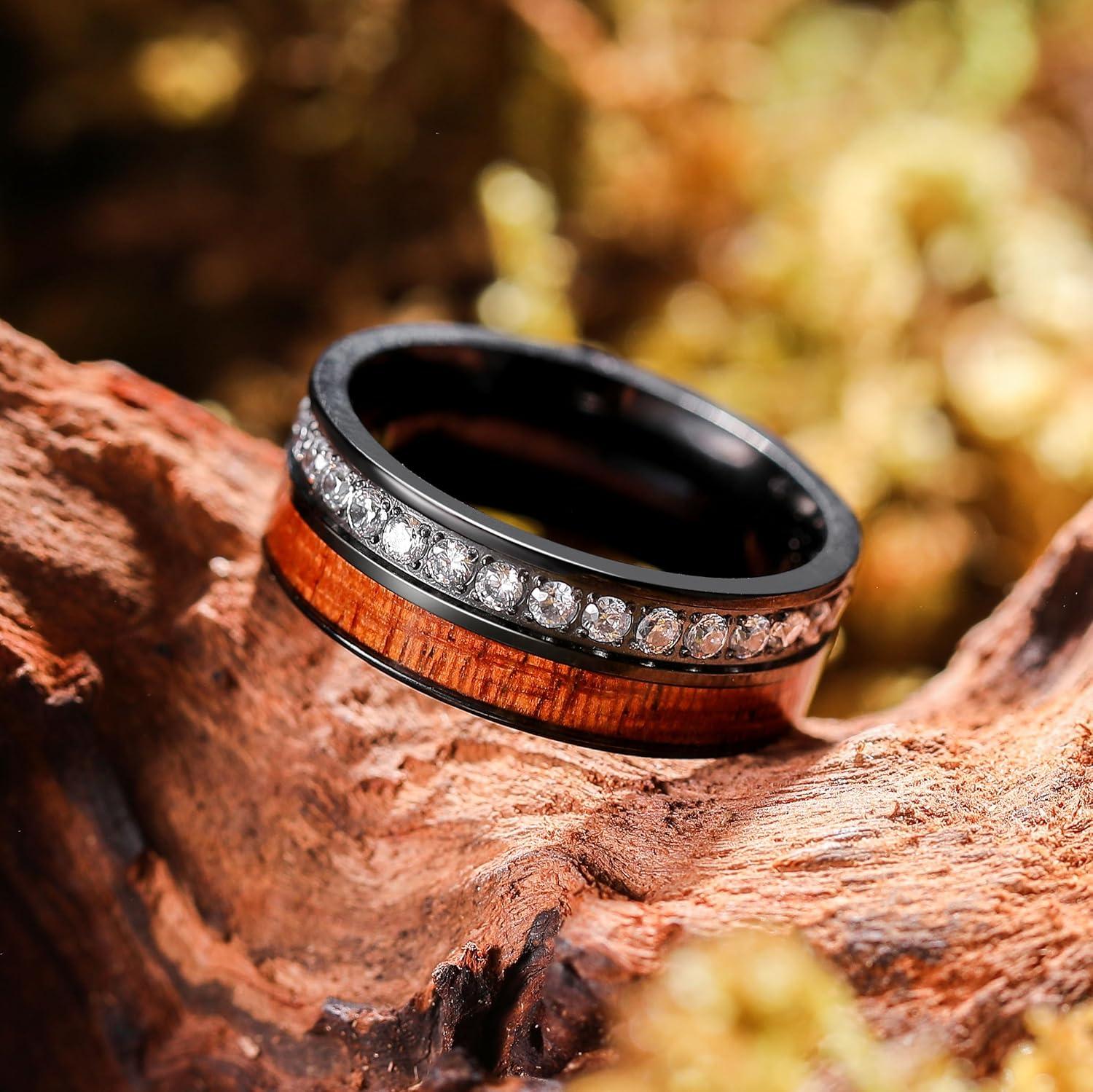 imageKing Will Titanium Wedding Band for Men 78mm BlackSilverGold Titanium Men Ring with KoaMaple Wood Inlay Wooden Wedding Ring for Men Women Comfort Fit Size 614Zirconia 8mm