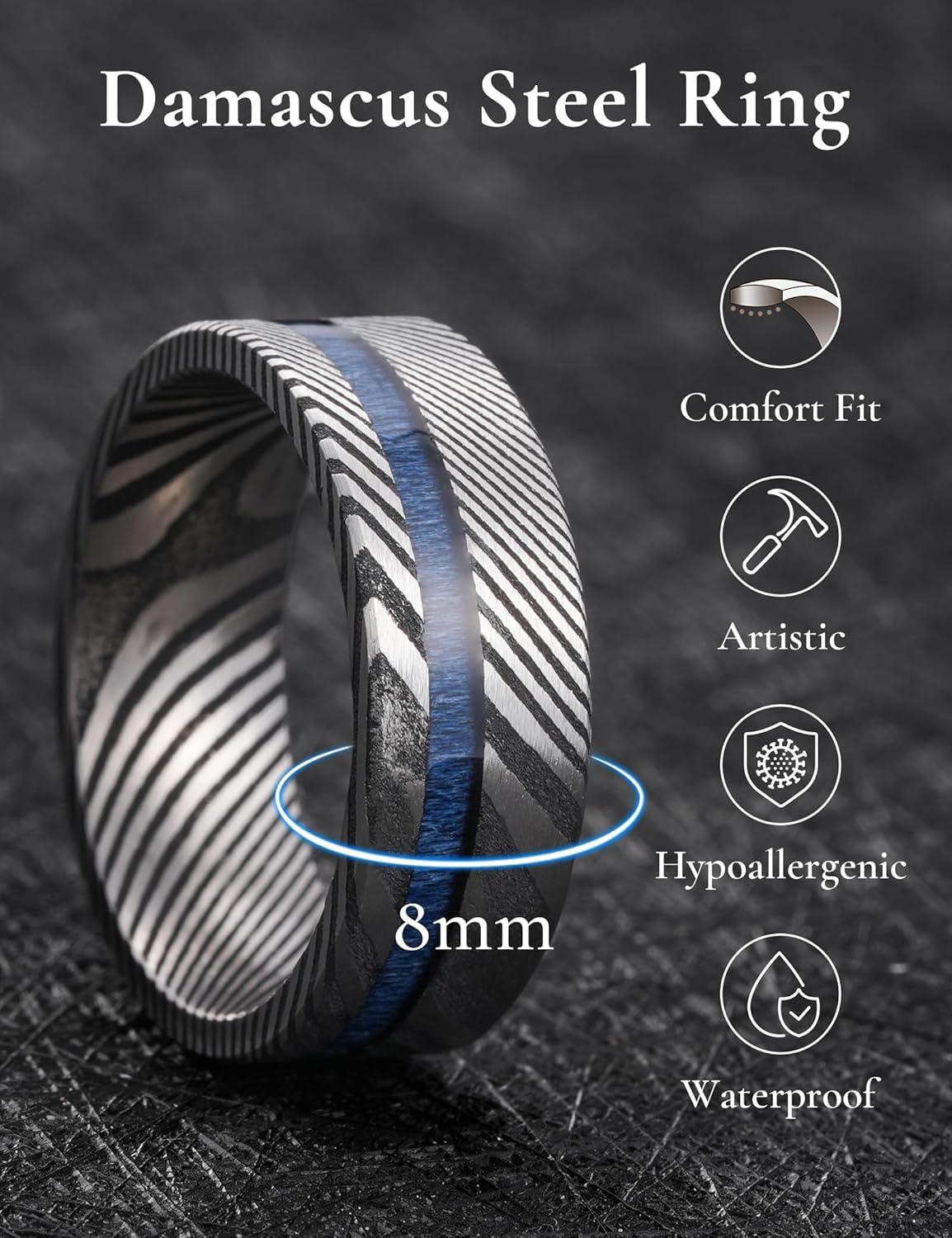 imageKing Will Titanium Wedding Band for Men 78mm BlackSilverGold Titanium Men Ring with KoaMaple Wood Inlay Wooden Wedding Ring for Men Women Comfort Fit Size 614DBlue