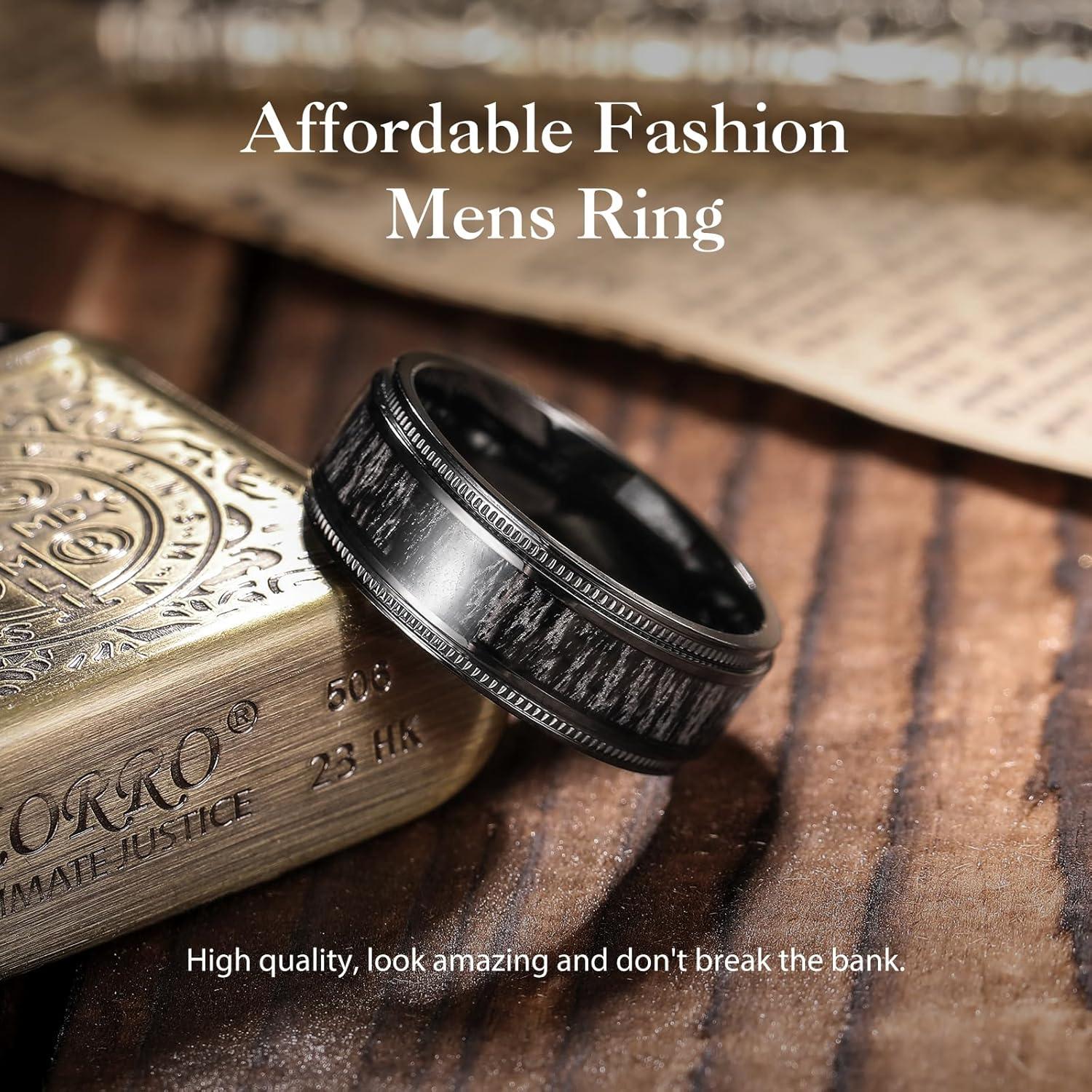 imageKing Will Titanium Wedding Band for Men 78mm BlackSilverGold Titanium Men Ring with KoaMaple Wood Inlay Wooden Wedding Ring for Men Women Comfort Fit Size 614ABlack Millettia Wood