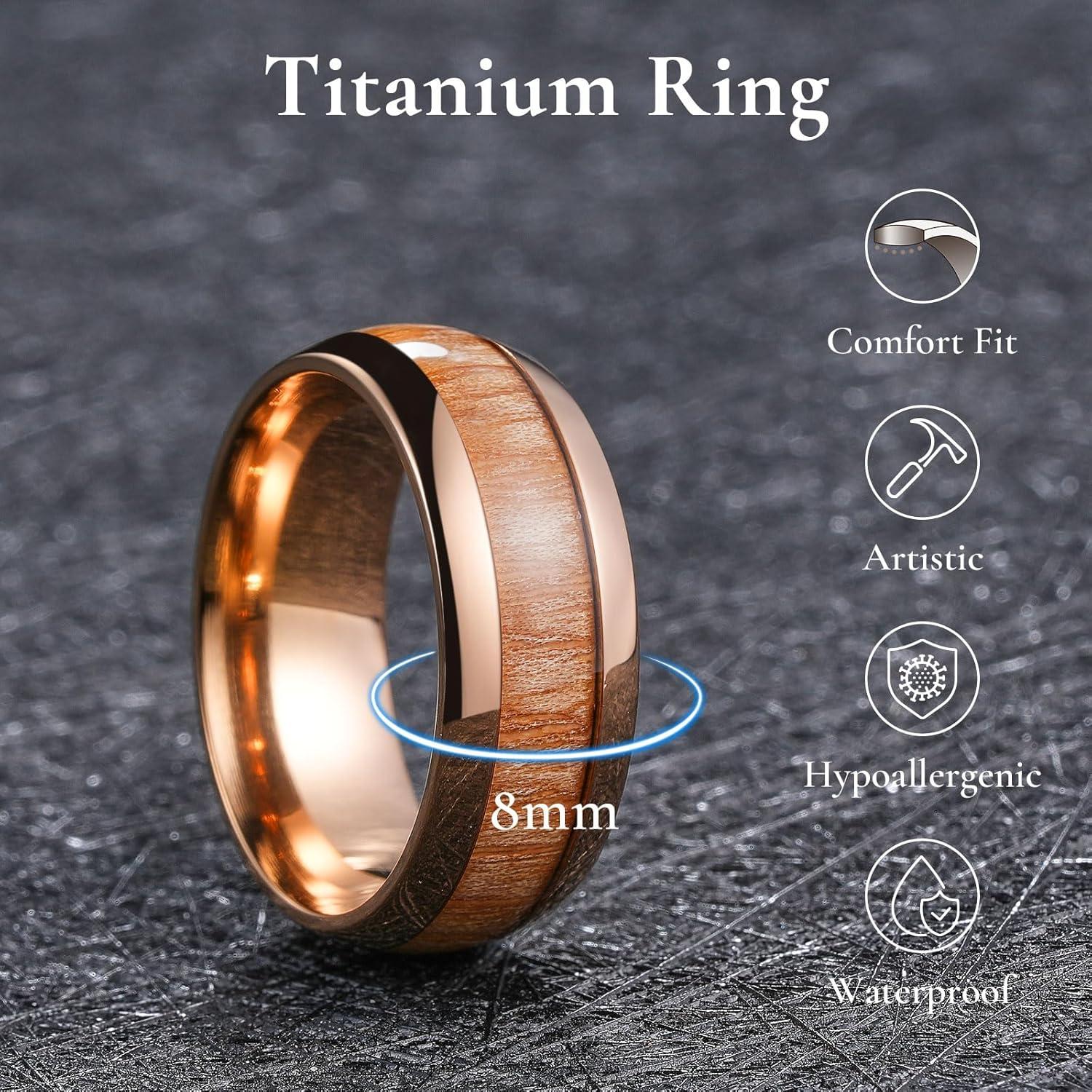 imageKing Will Titanium Wedding Band for Men 78mm BlackSilverGold Titanium Men Ring with KoaMaple Wood Inlay Wooden Wedding Ring for Men Women Comfort Fit Size 614CRose Gold 8mm Wood