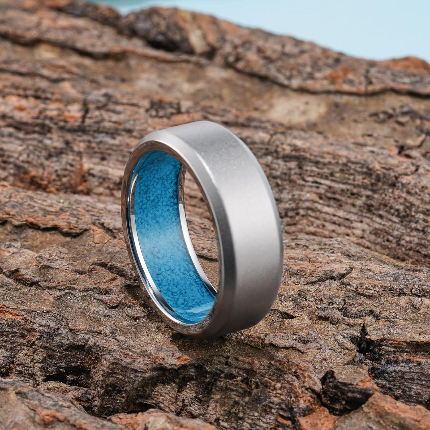 imageKing Will Titanium Wedding Band for Men Women 310mm Width BlackSliverGold High Purity Titanium Promise Wedding Ring Comfort Fit for Daily Wear Size 614FSliver 8mm Frosted Turquoise