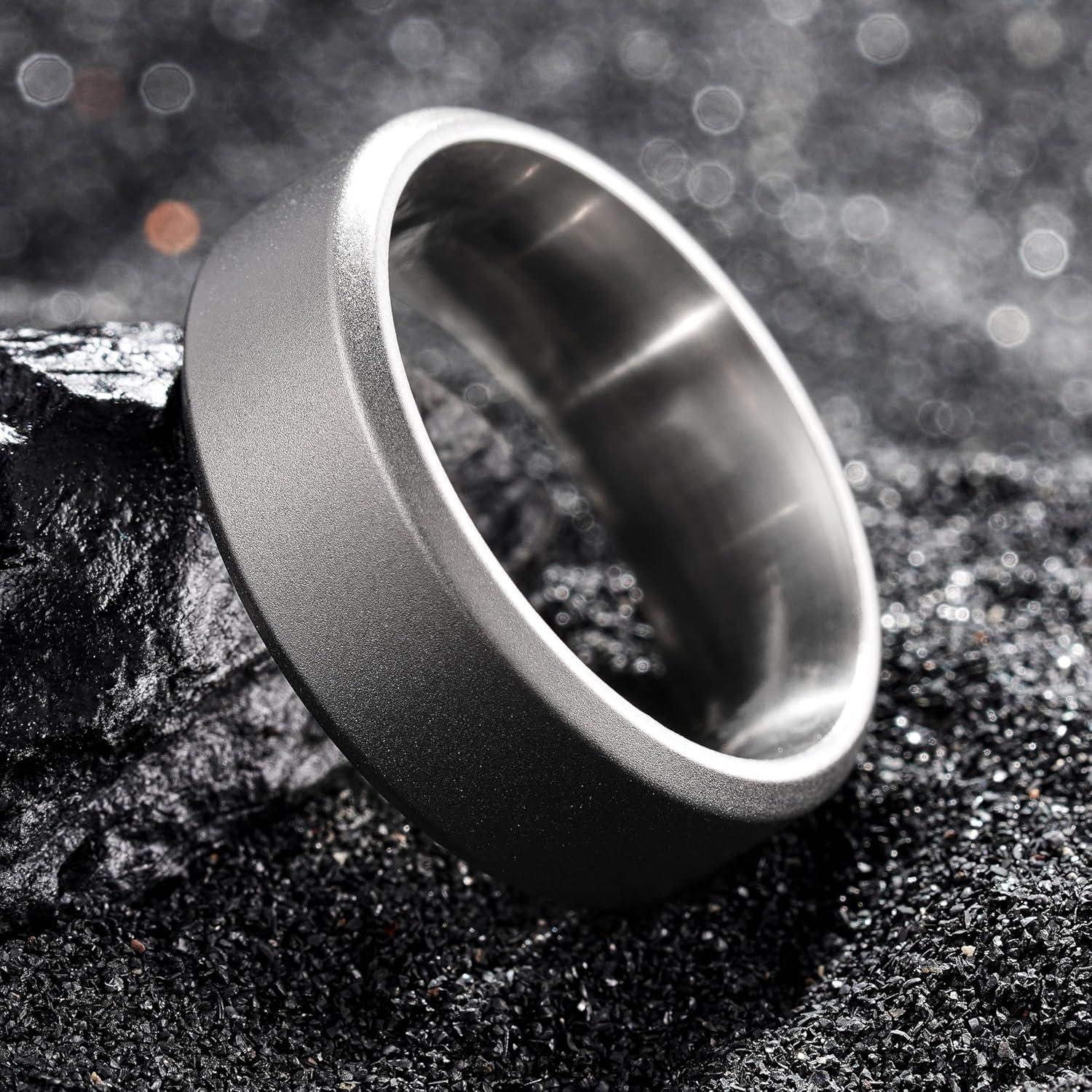 imageKing Will Titanium Wedding Band for Men Women 310mm Width BlackSliverGold High Purity Titanium Promise Wedding Ring Comfort Fit for Daily Wear Size 614FSliver 8mm Frosted