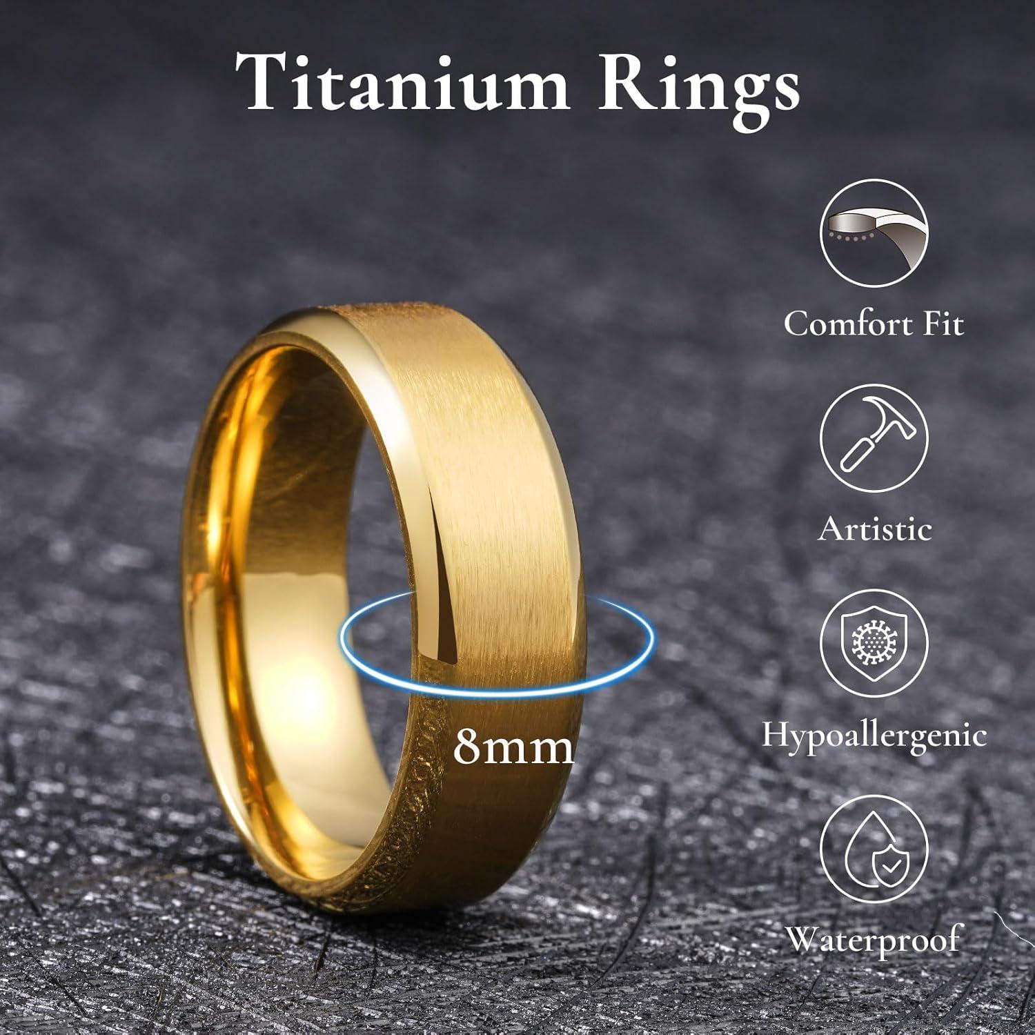 imageKing Will Titanium Wedding Band for Men Women 310mm Width BlackSliverGold High Purity Titanium Promise Wedding Ring Comfort Fit for Daily Wear Size 614DGold 8mm