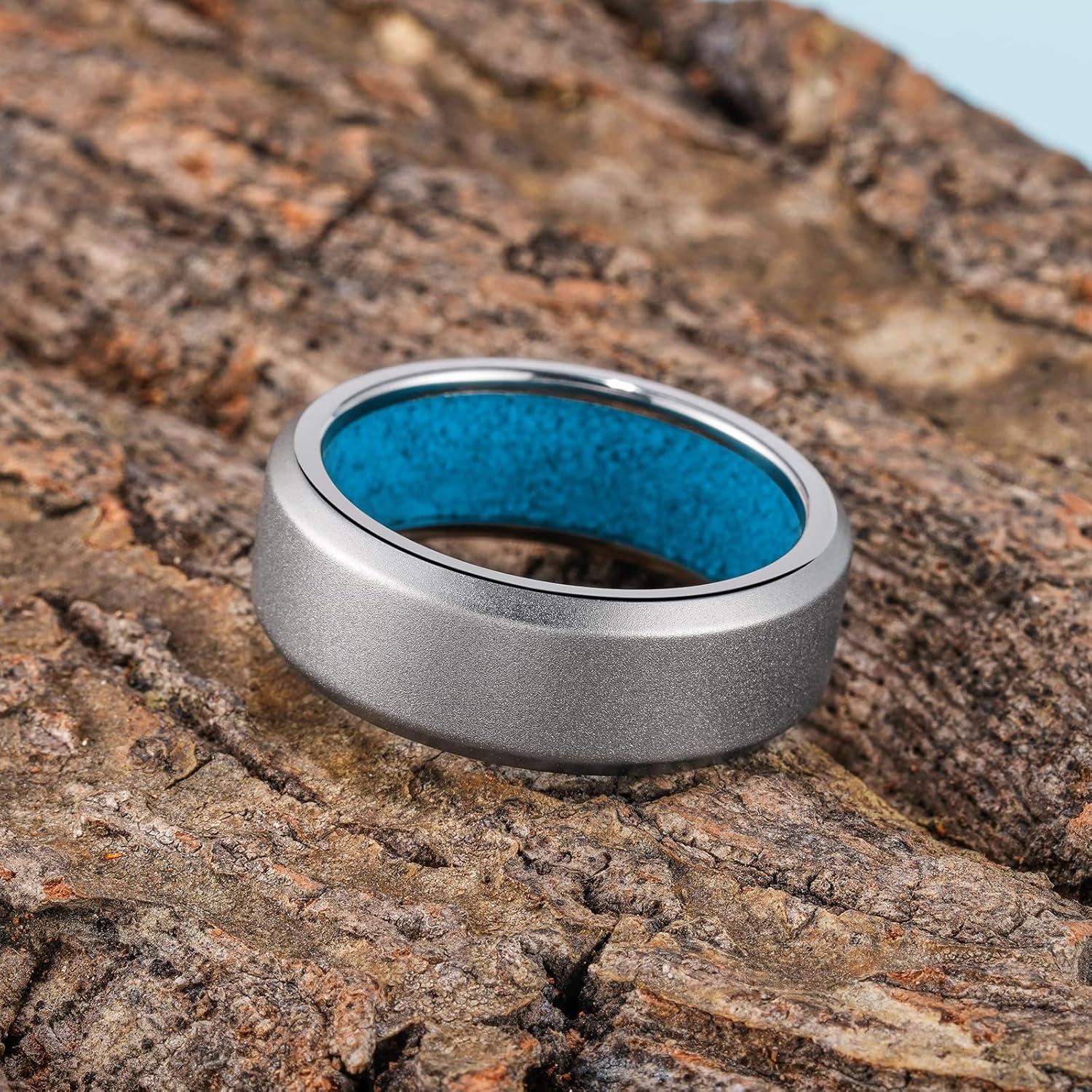 imageKing Will Titanium Wedding Band for Men Women 310mm Width BlackSliverGold High Purity Titanium Promise Wedding Ring Comfort Fit for Daily Wear Size 614FSliver 8mm Frosted Turquoise