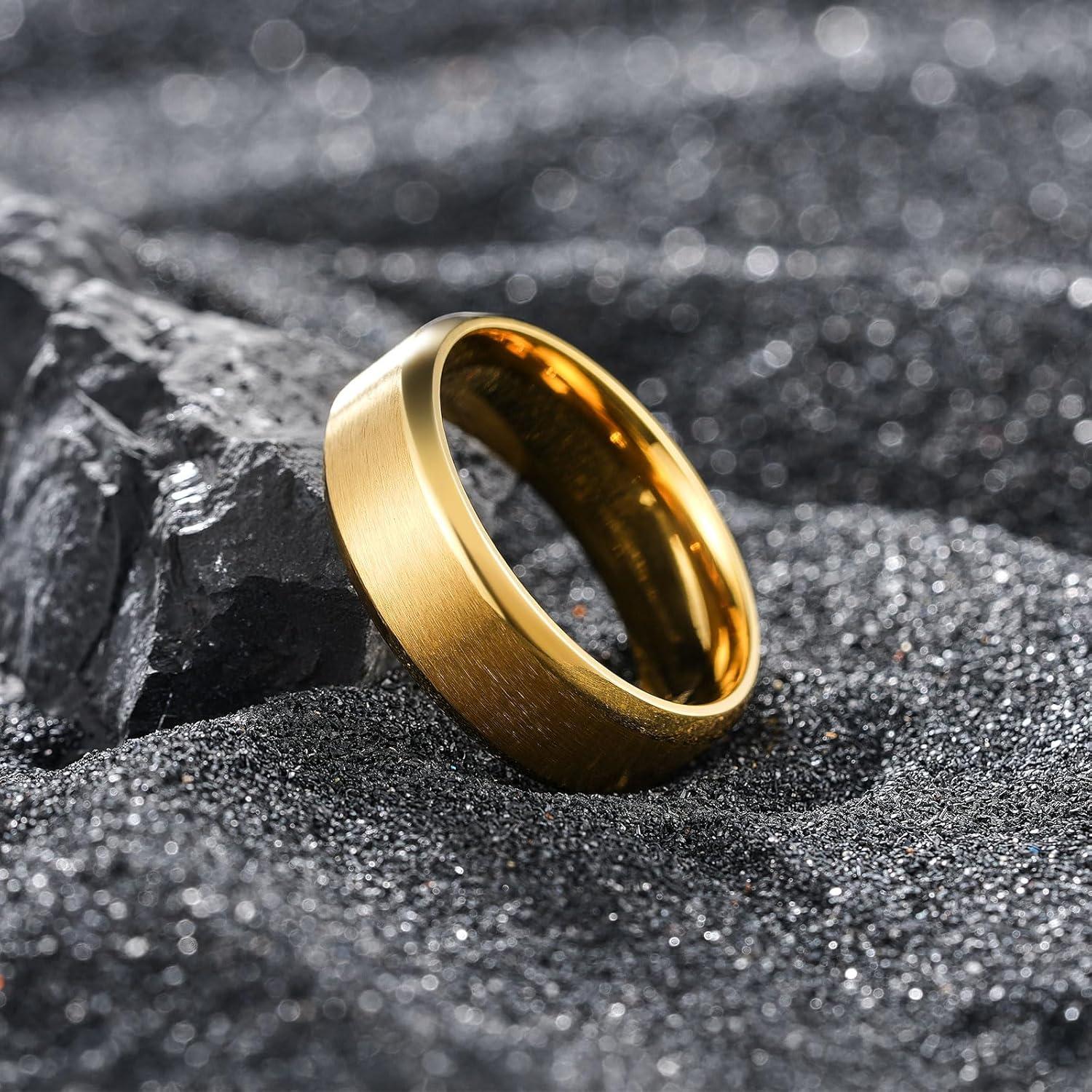 imageKing Will Titanium Wedding Band for Men Women 310mm Width BlackSliverGold High Purity Titanium Promise Wedding Ring Comfort Fit for Daily Wear Size 614DGold 8mm