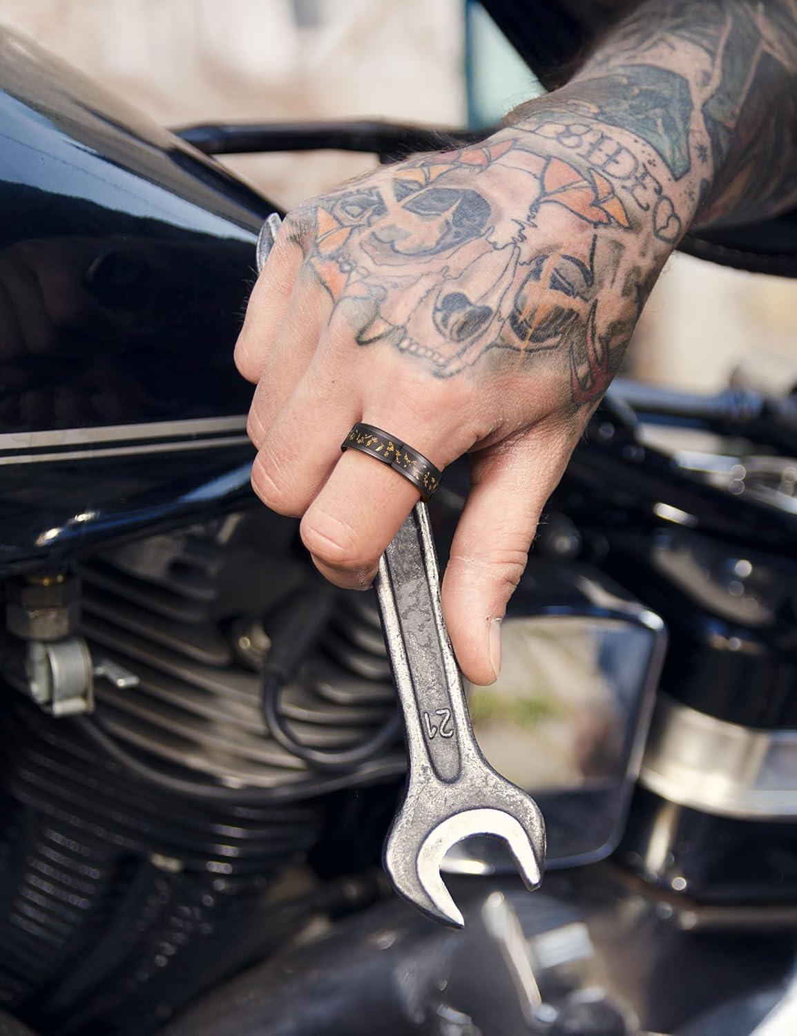 imageKing Will Titanium Wedding Band for Men Women8mm Black Titanium Rings with Multicolor Foils Inlay Durable Wedding Rings with Domed ampamp Flat Cut Style Comfort Fit Size 713CBlackGold