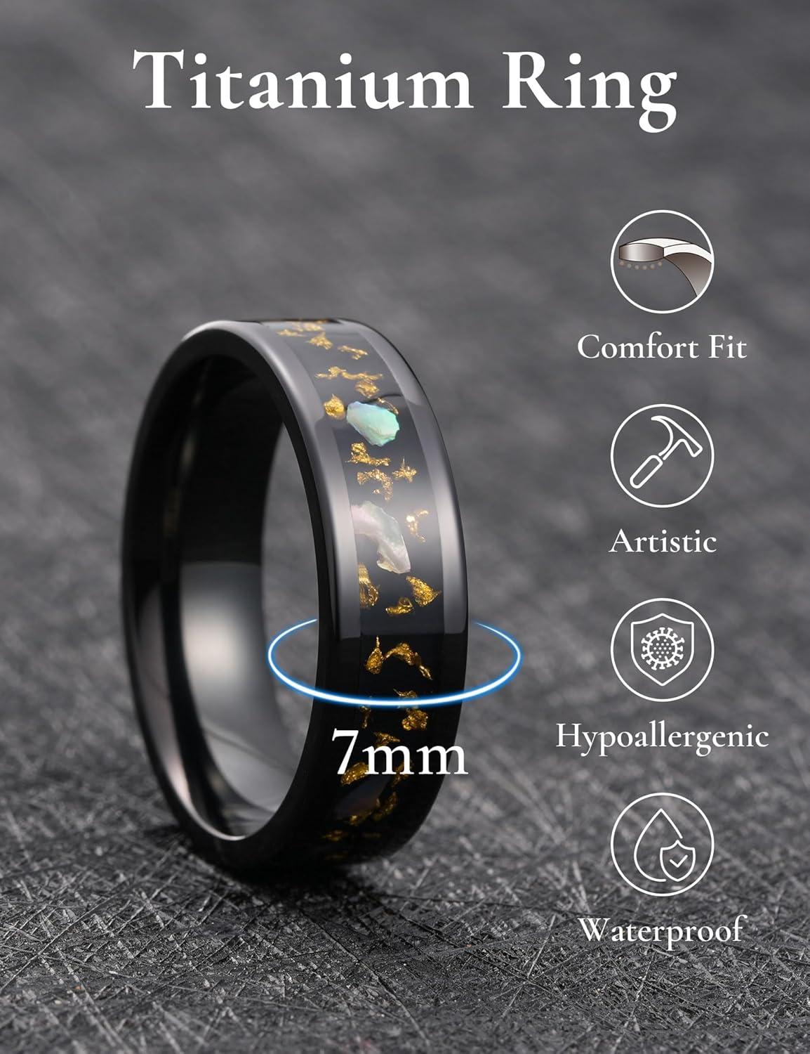 imageKing Will Titanium Wedding Band for Men Women8mm Black Titanium Rings with Multicolor Foils Inlay Durable Wedding Rings with Domed ampamp Flat Cut Style Comfort Fit Size 713CBlackGoldGreen