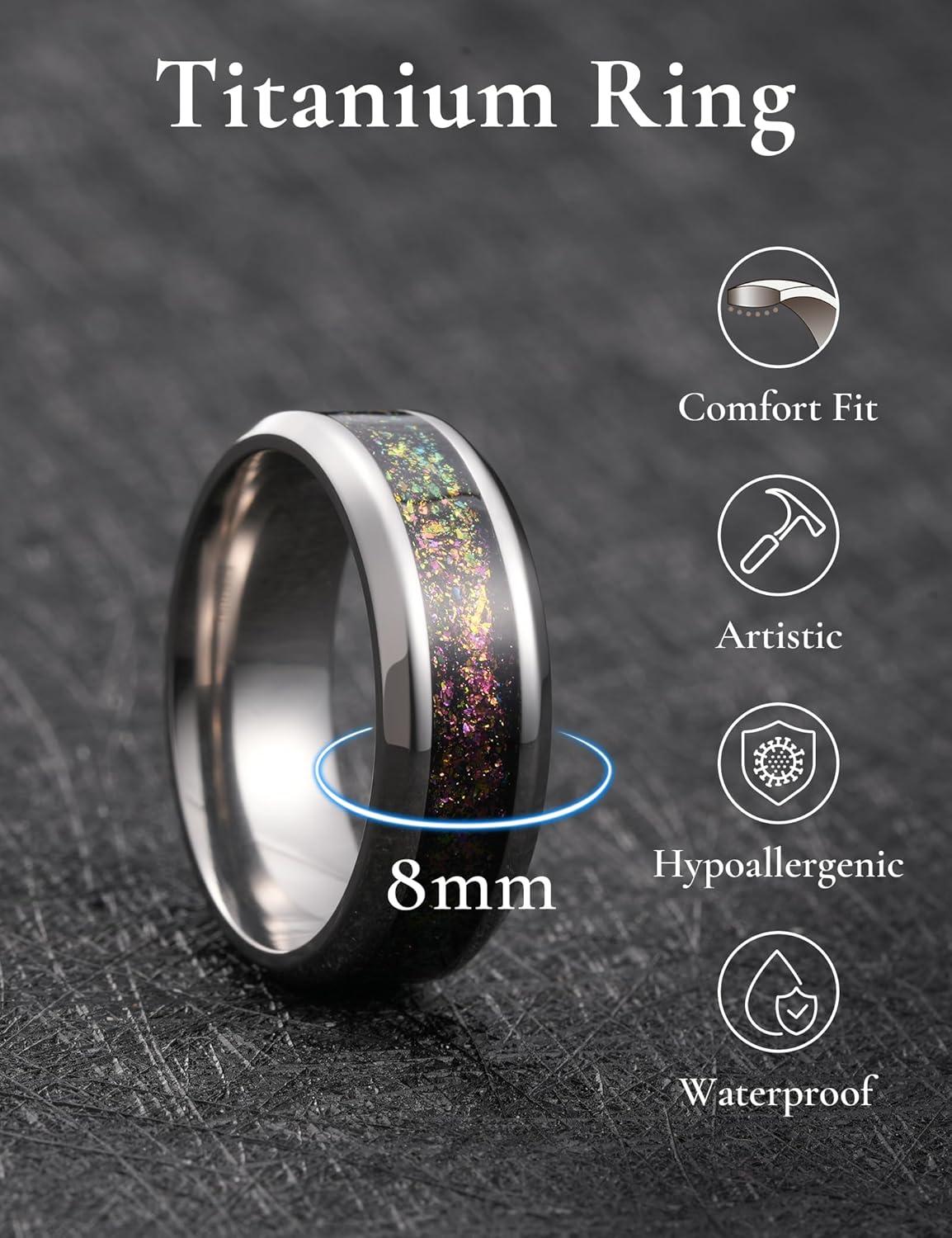 imageKing Will Titanium Wedding Band for Men Women8mm Black Titanium Rings with Multicolor Foils Inlay Durable Wedding Rings with Domed ampamp Flat Cut Style Comfort Fit Size 713BSliverGreen