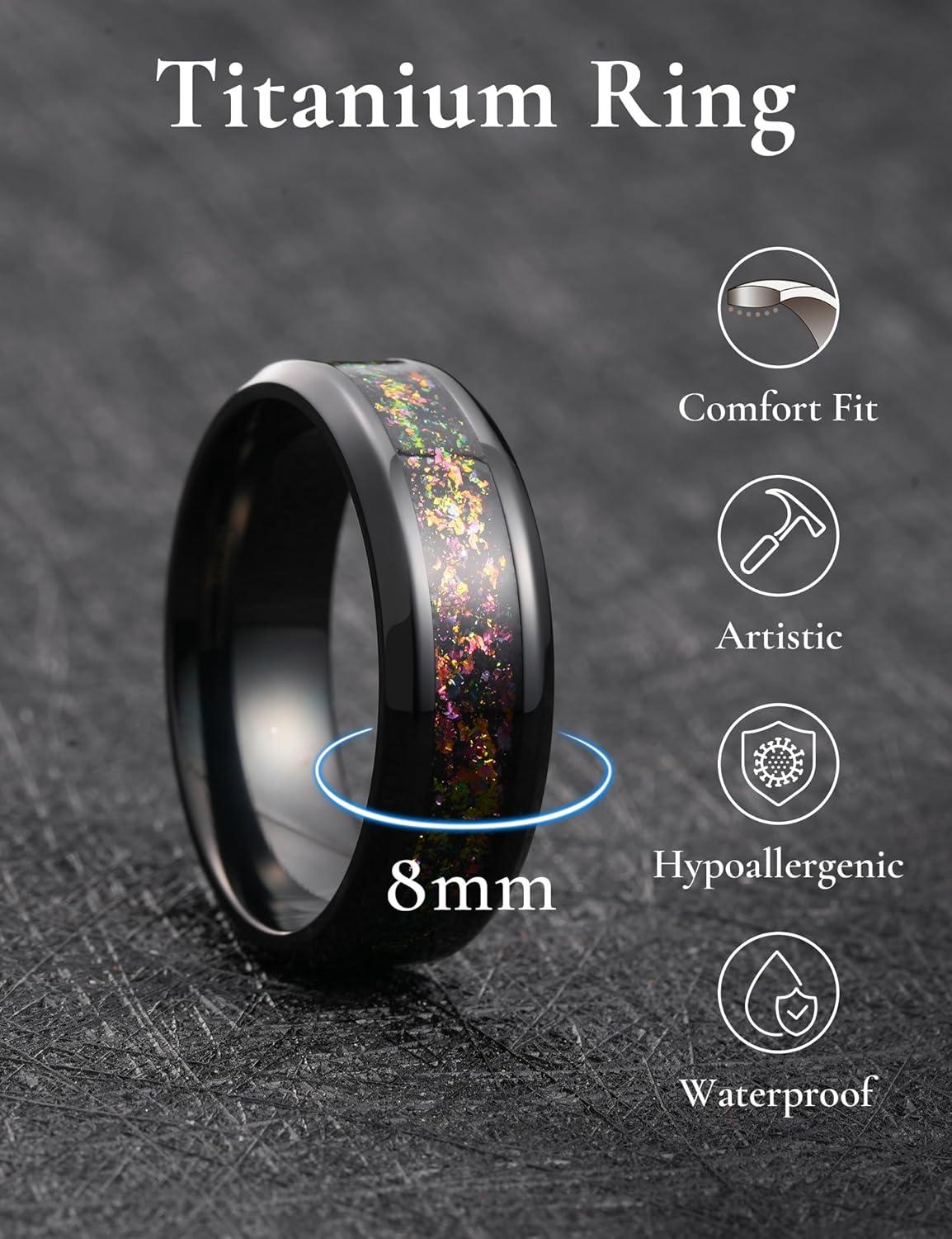 imageKing Will Titanium Wedding Band for Men Women8mm Black Titanium Rings with Multicolor Foils Inlay Durable Wedding Rings with Domed ampamp Flat Cut Style Comfort Fit Size 713BBlackGreen