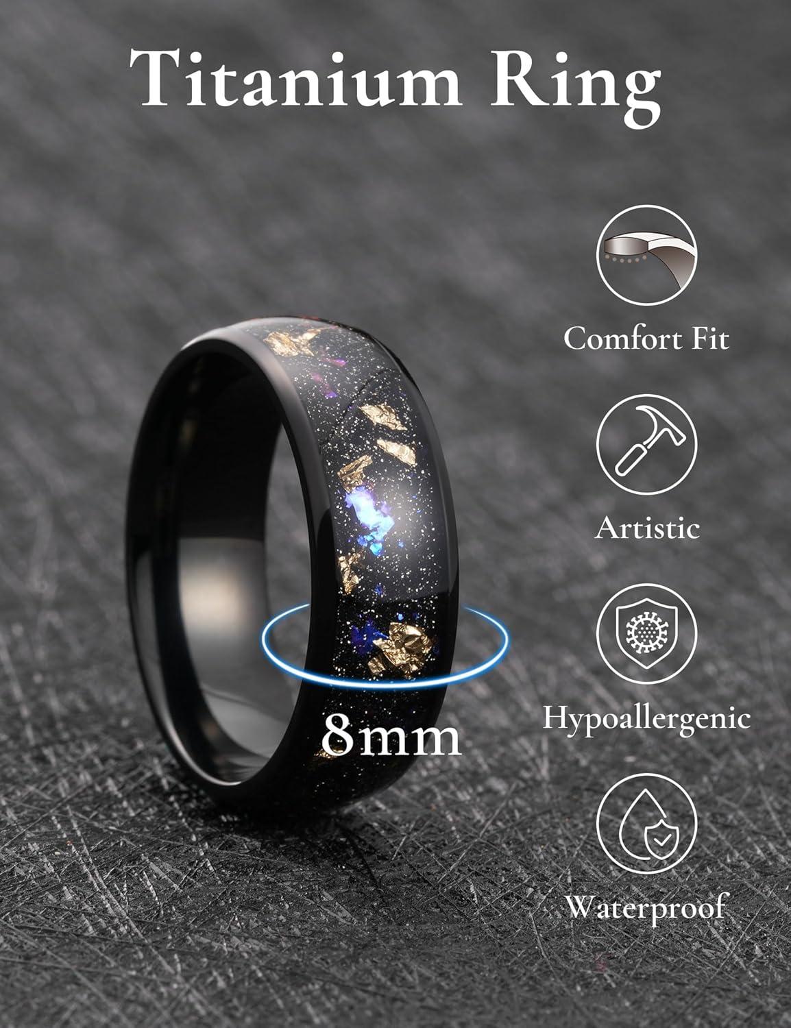 imageKing Will Titanium Wedding Band for Men Women8mm Black Titanium Rings with Multicolor Foils Inlay Durable Wedding Rings with Domed ampamp Flat Cut Style Comfort Fit Size 713ABlackGoldPurple