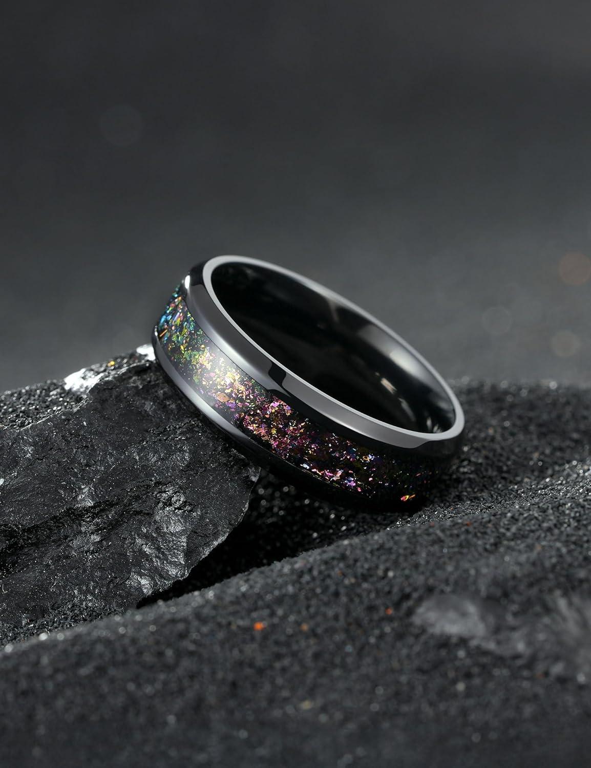 imageKing Will Titanium Wedding Band for Men Women8mm Black Titanium Rings with Multicolor Foils Inlay Durable Wedding Rings with Domed ampamp Flat Cut Style Comfort Fit Size 713BBlackGreen