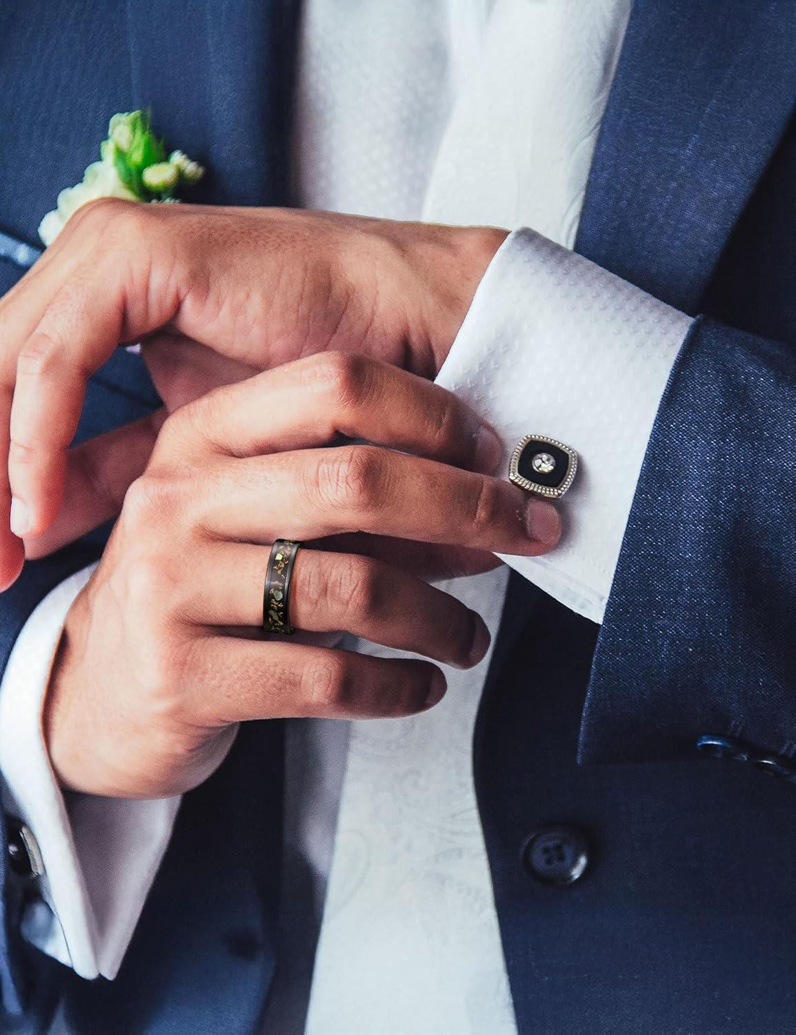 imageKing Will Titanium Wedding Band for Men Women8mm Black Titanium Rings with Multicolor Foils Inlay Durable Wedding Rings with Domed ampamp Flat Cut Style Comfort Fit Size 713CBlackGoldGreen