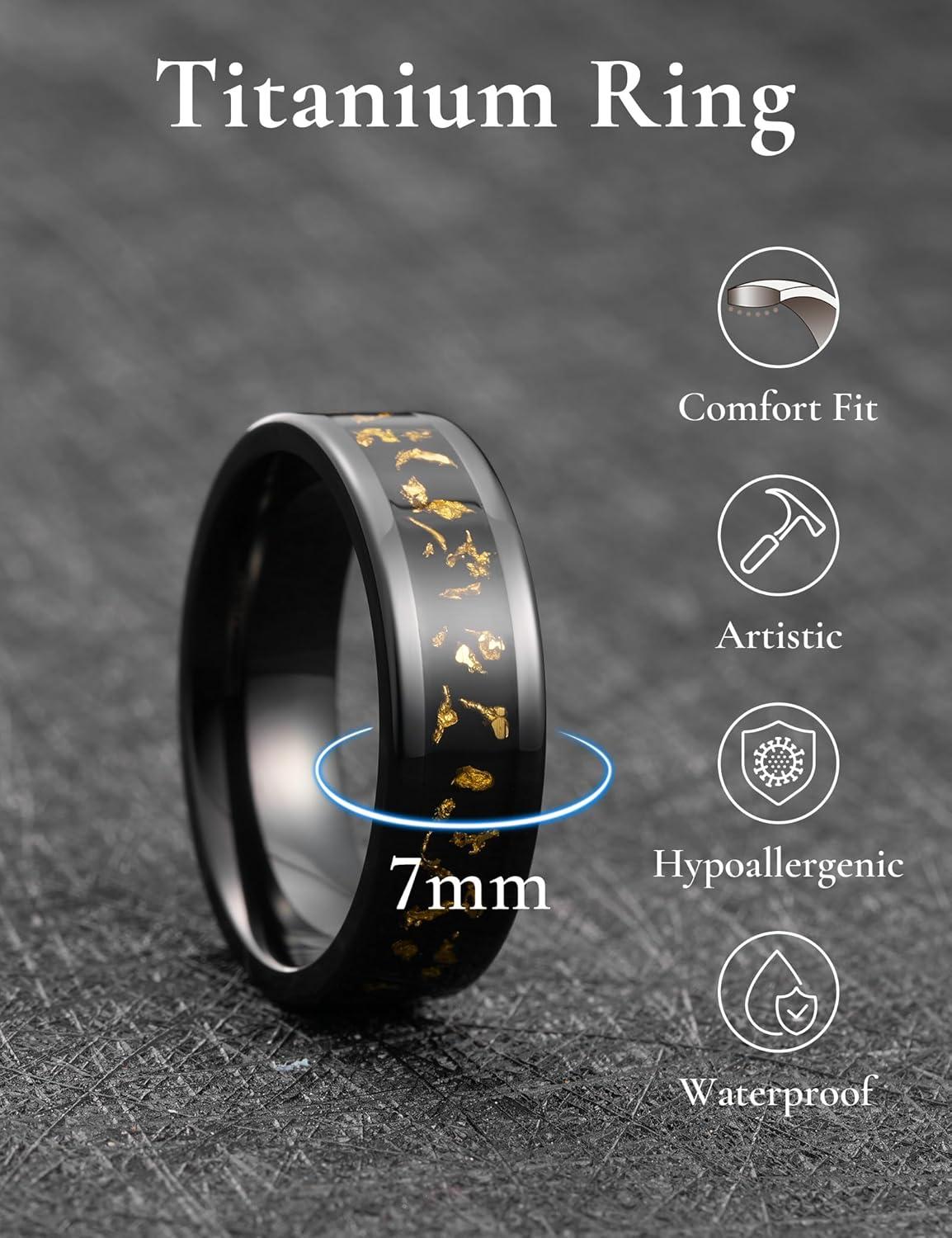 imageKing Will Titanium Wedding Band for Men Women8mm Black Titanium Rings with Multicolor Foils Inlay Durable Wedding Rings with Domed ampamp Flat Cut Style Comfort Fit Size 713CBlackGold