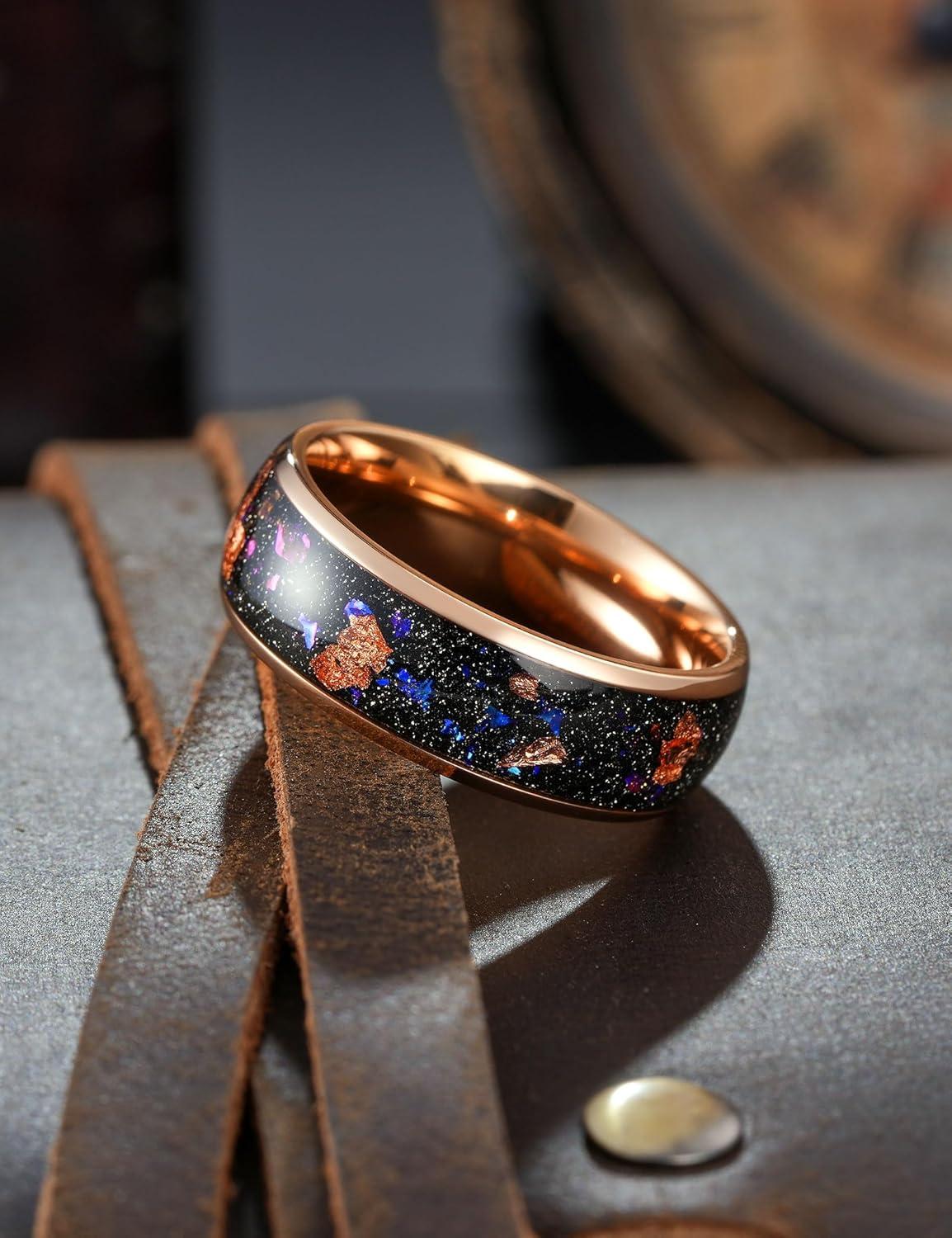 imageKing Will Titanium Wedding Band for Men Women8mm Black Titanium Rings with Multicolor Foils Inlay Durable Wedding Rings with Domed ampamp Flat Cut Style Comfort Fit Size 713ARose GoldGoldPurple