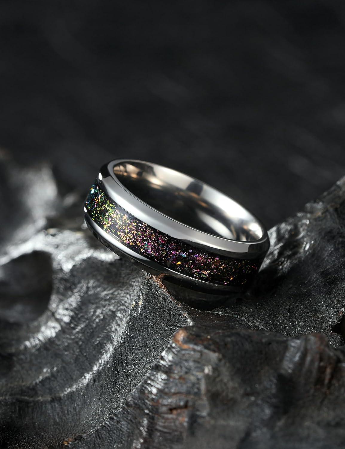 imageKing Will Titanium Wedding Band for Men Women8mm Black Titanium Rings with Multicolor Foils Inlay Durable Wedding Rings with Domed ampamp Flat Cut Style Comfort Fit Size 713BSliverGreen