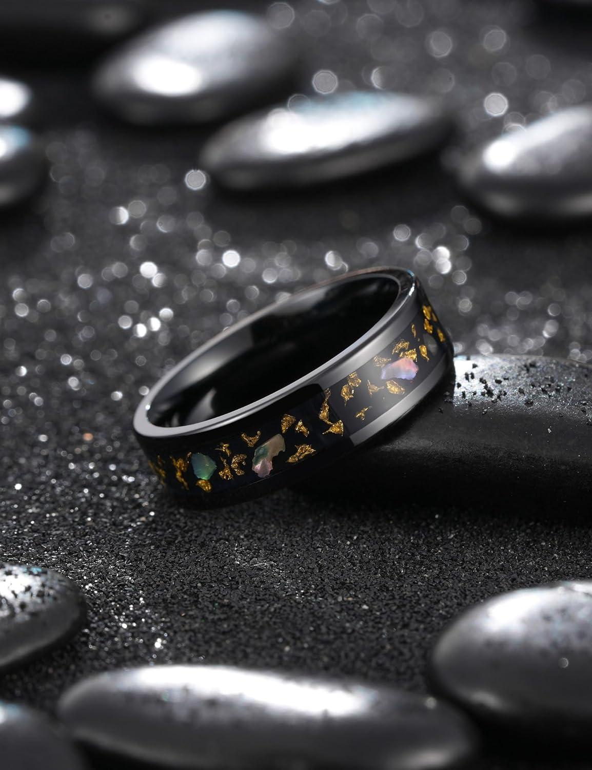 imageKing Will Titanium Wedding Band for Men Women8mm Black Titanium Rings with Multicolor Foils Inlay Durable Wedding Rings with Domed ampamp Flat Cut Style Comfort Fit Size 713CBlackGoldGreen