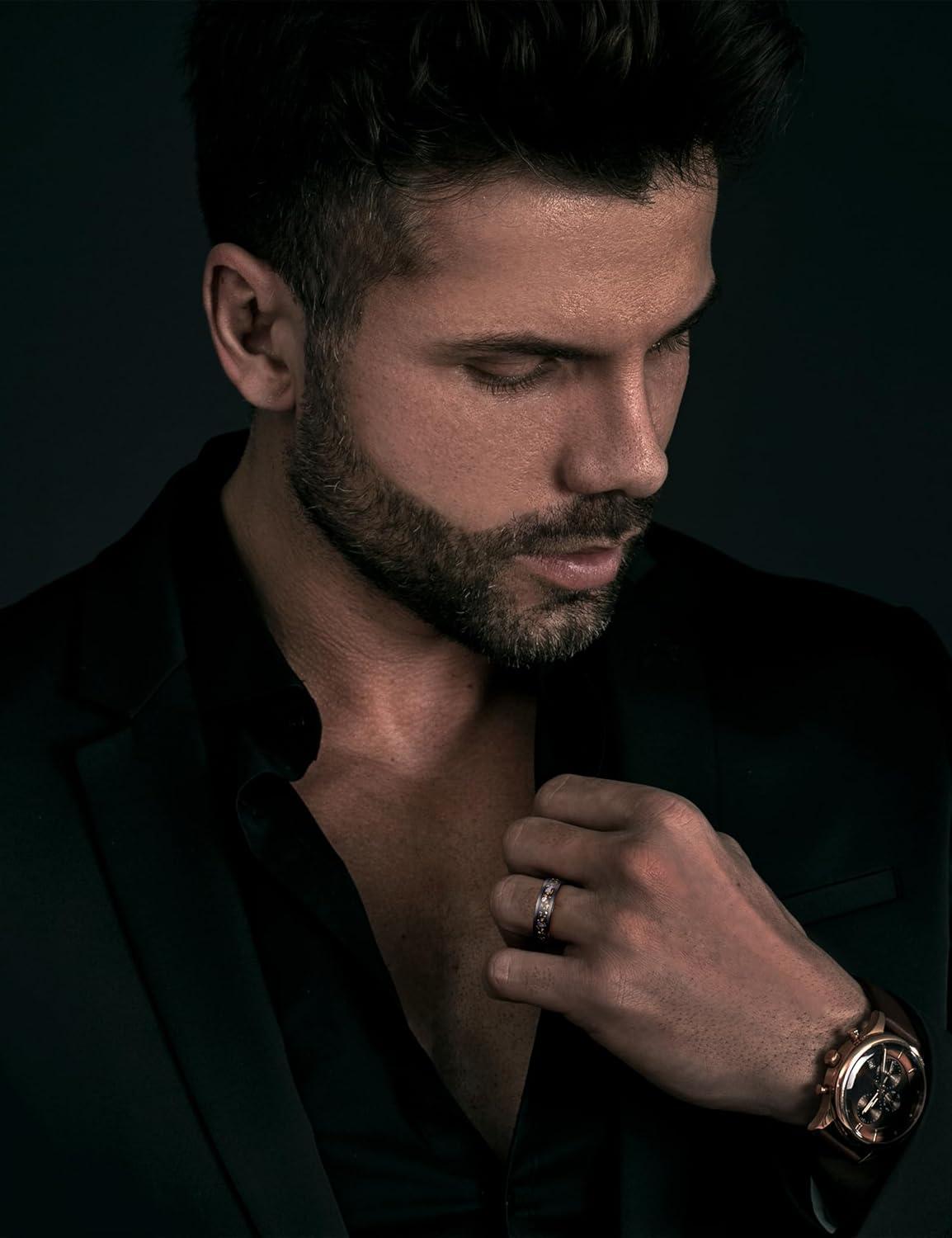 imageKing Will Titanium Wedding Band for Men Women8mm Black Titanium Rings with Multicolor Foils Inlay Durable Wedding Rings with Domed ampamp Flat Cut Style Comfort Fit Size 713CBlackGoldGreen