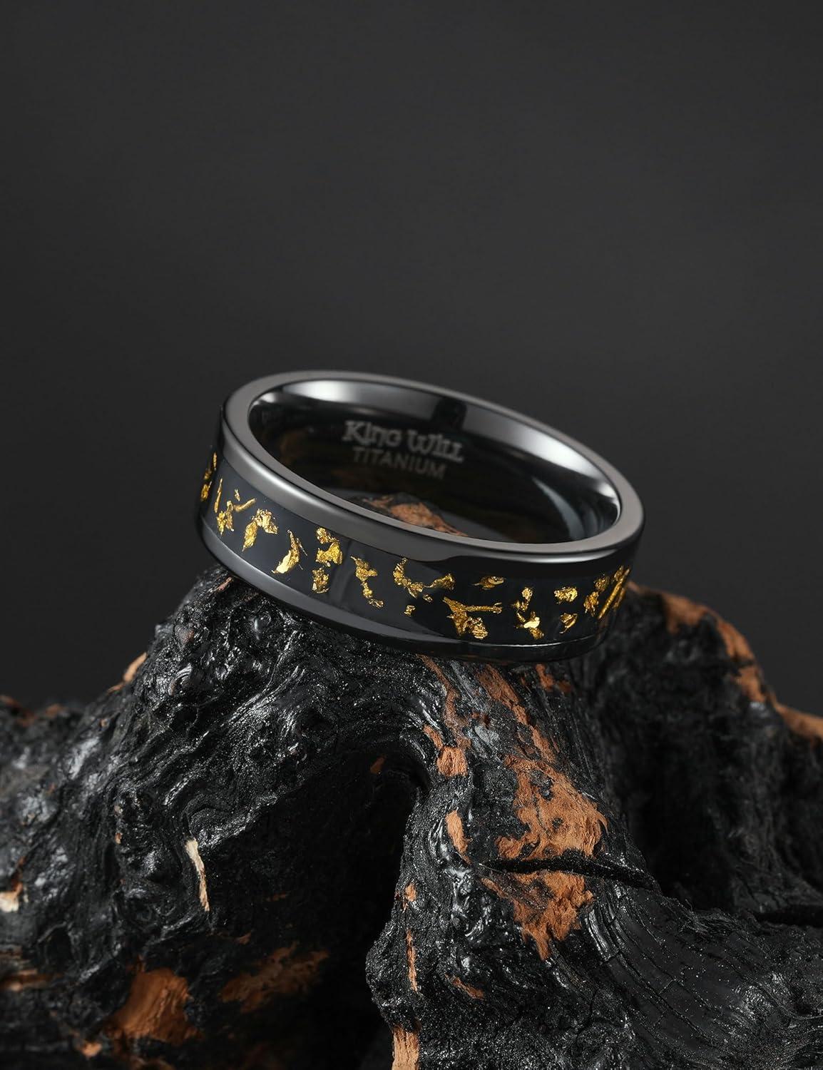imageKing Will Titanium Wedding Band for Men Women8mm Black Titanium Rings with Multicolor Foils Inlay Durable Wedding Rings with Domed ampamp Flat Cut Style Comfort Fit Size 713CBlackGold