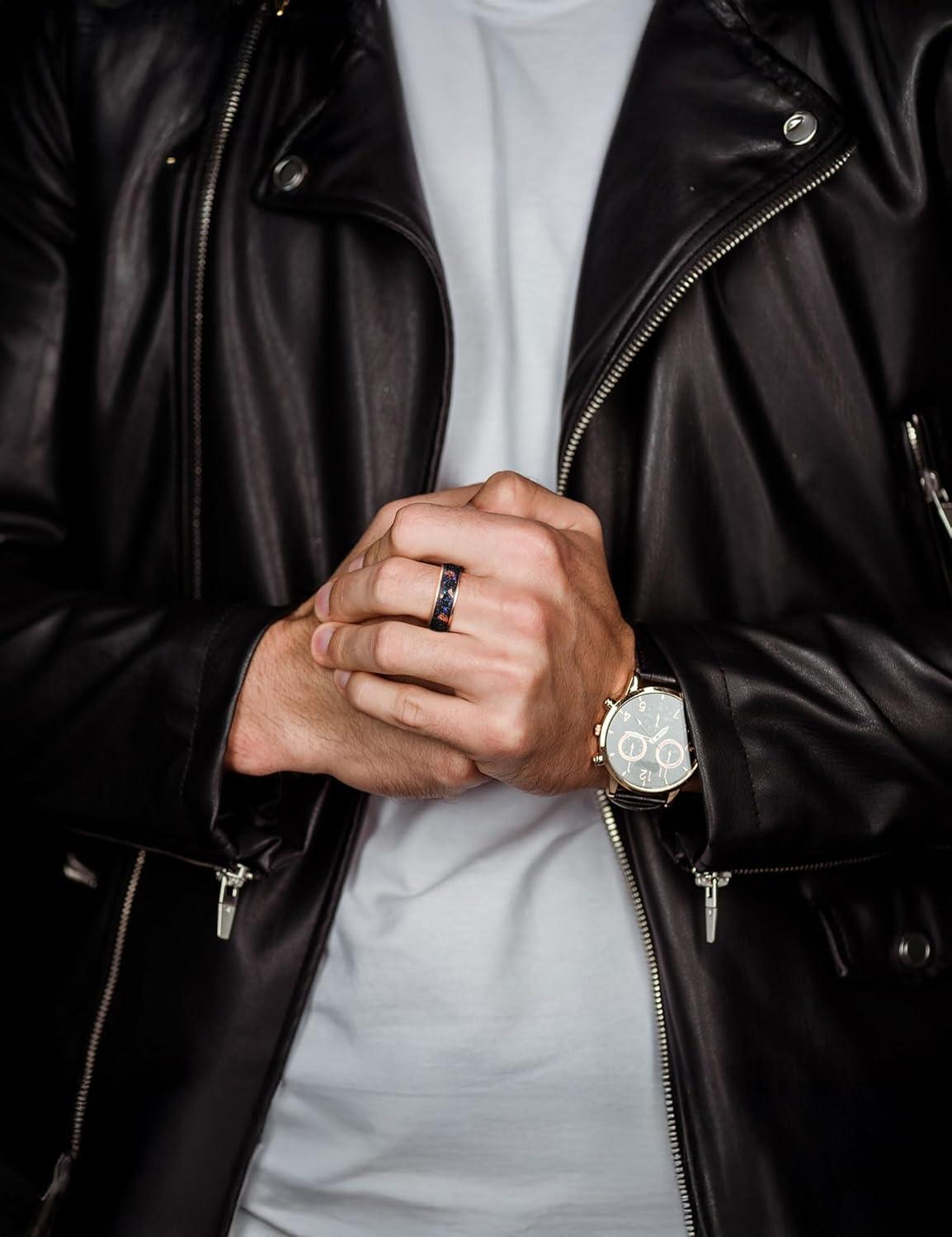 imageKing Will Titanium Wedding Band for Men Women8mm Black Titanium Rings with Multicolor Foils Inlay Durable Wedding Rings with Domed ampamp Flat Cut Style Comfort Fit Size 713ARose GoldGoldPurple