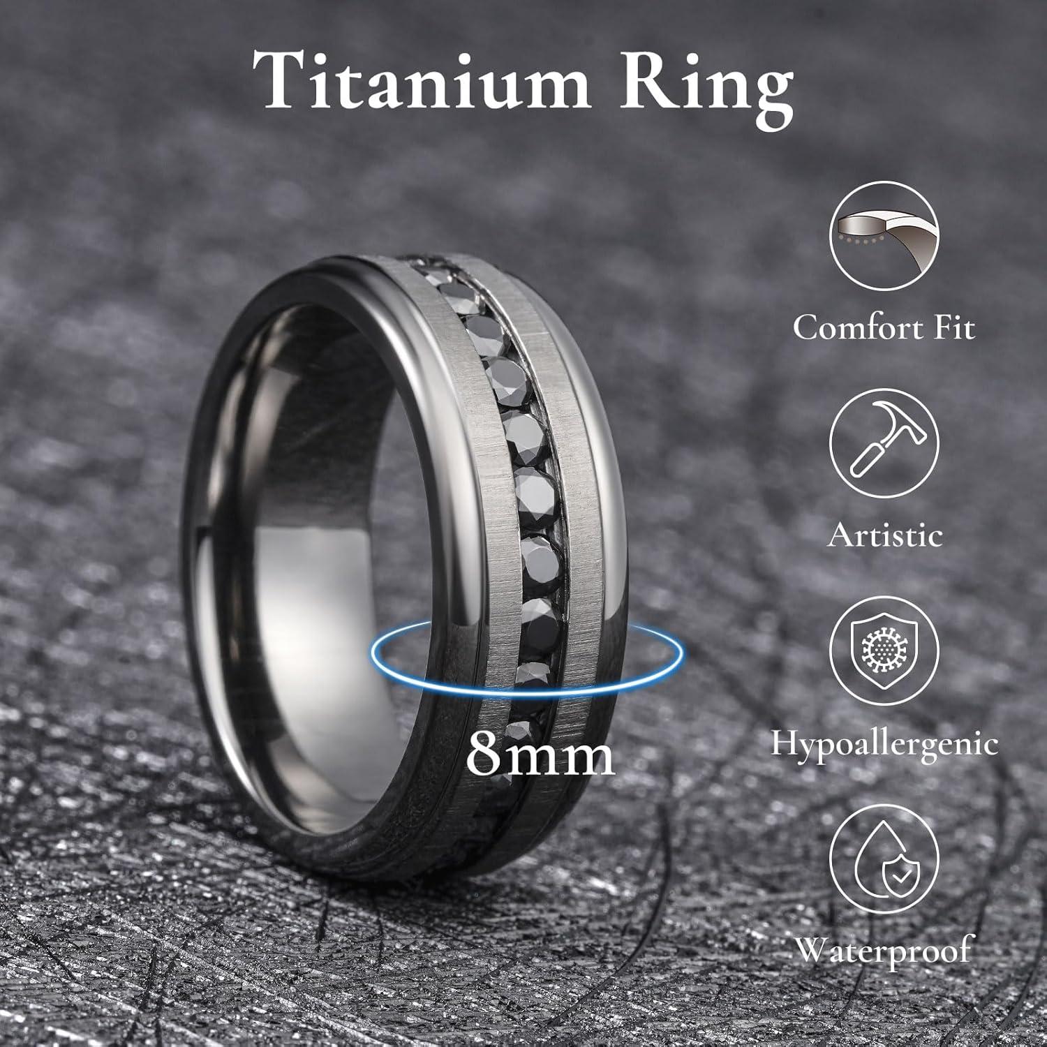 imageKing Will Titanium Wedding Band for Men Women8mm BlackSilverGold Wedding Ring with Cubic Zirconia CZ Inlay Matte Finish Engagement Promise Ring Comfort Fit Size 714Gunmetal GrayBlack