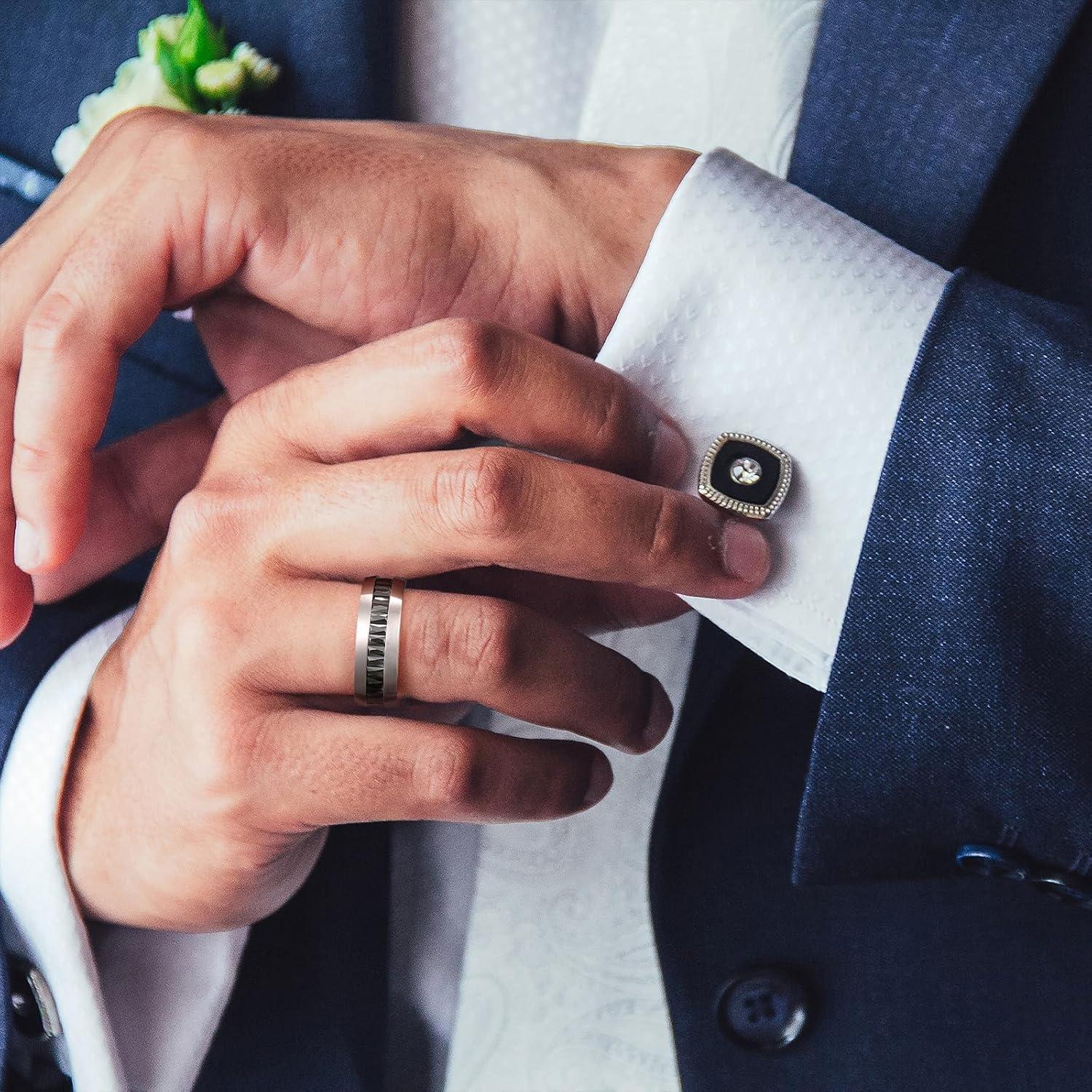 imageKing Will Titanium Wedding Band for Men Women8mm BlackSilverGold Wedding Ring with Cubic Zirconia CZ Inlay Matte Finish Engagement Promise Ring Comfort Fit Size 714SteelBlack