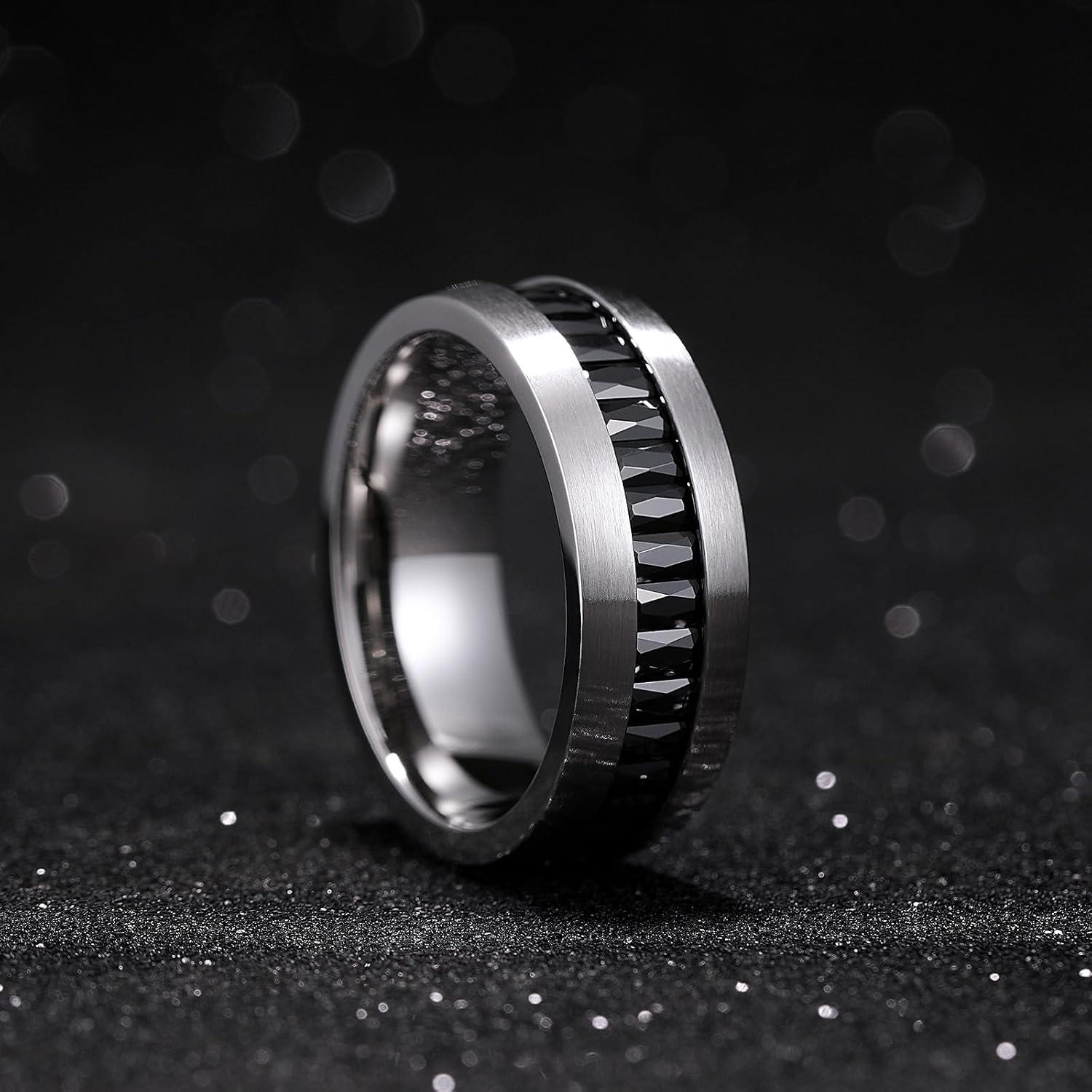 imageKing Will Titanium Wedding Band for Men Women8mm BlackSilverGold Wedding Ring with Cubic Zirconia CZ Inlay Matte Finish Engagement Promise Ring Comfort Fit Size 714SteelBlack