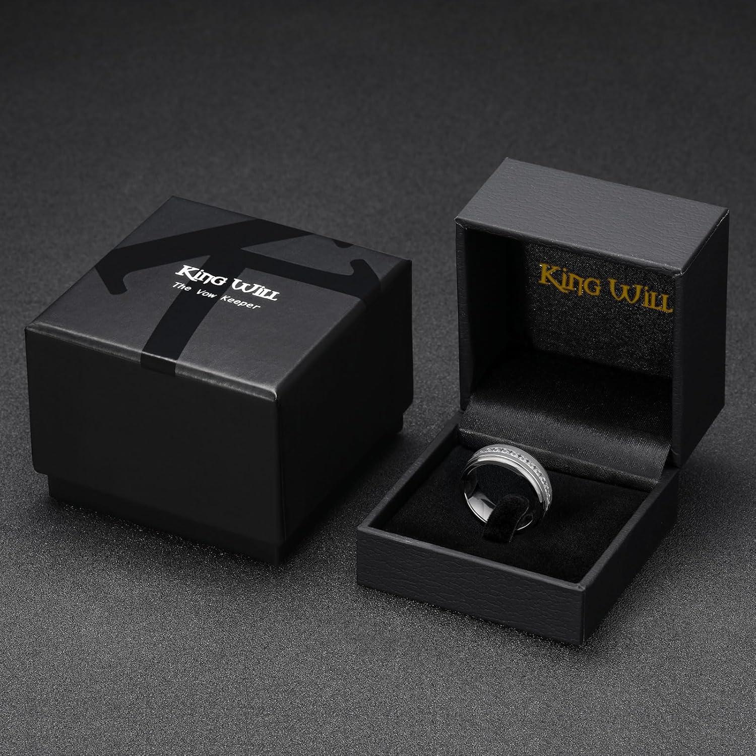 imageKing Will Titanium Wedding Band for Men Women8mm BlackSilverGold Wedding Ring with Cubic Zirconia CZ Inlay Matte Finish Engagement Promise Ring Comfort Fit Size 714SliverWhite