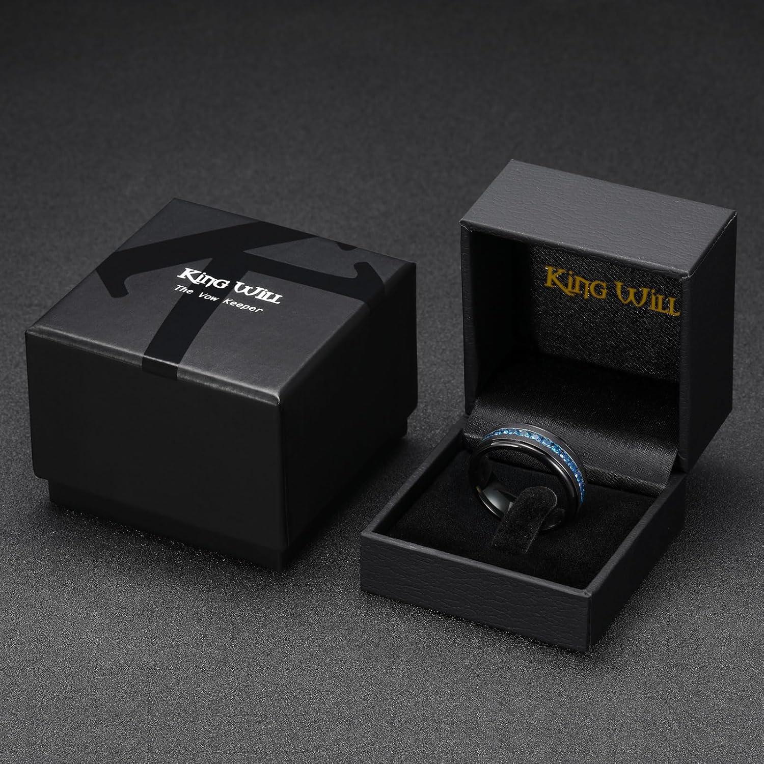 imageKing Will Titanium Wedding Band for Men Women8mm BlackSilverGold Wedding Ring with Cubic Zirconia CZ Inlay Matte Finish Engagement Promise Ring Comfort Fit Size 714BlackRoyal Blue