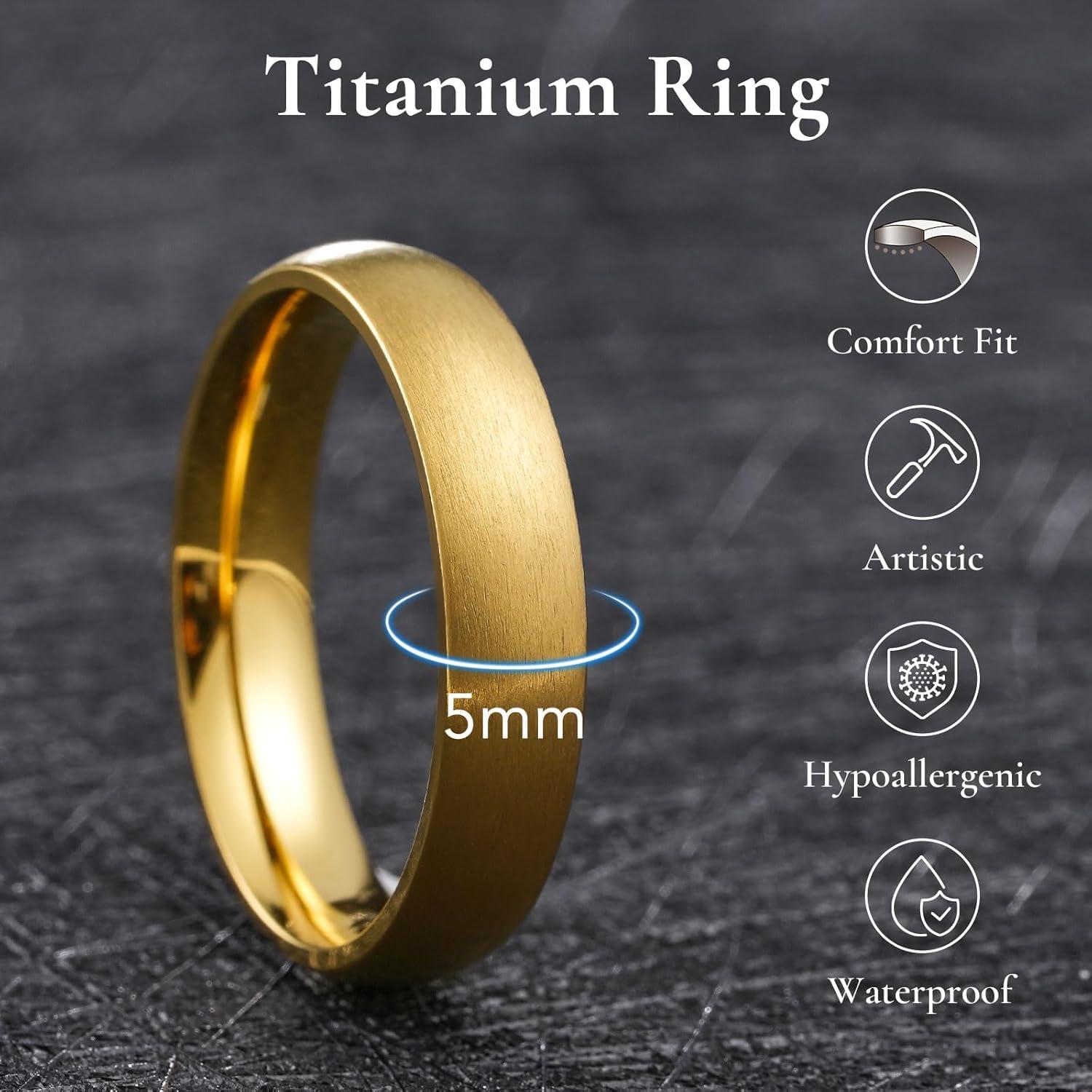 imageKing Will Titanium Wedding Band for Men WomenSliverBlackGold Plated Pure Titanium Wedding Ring 39mm Widths Available Brushed Matte Design Comfort Fit Size 416DAll Gold5mm