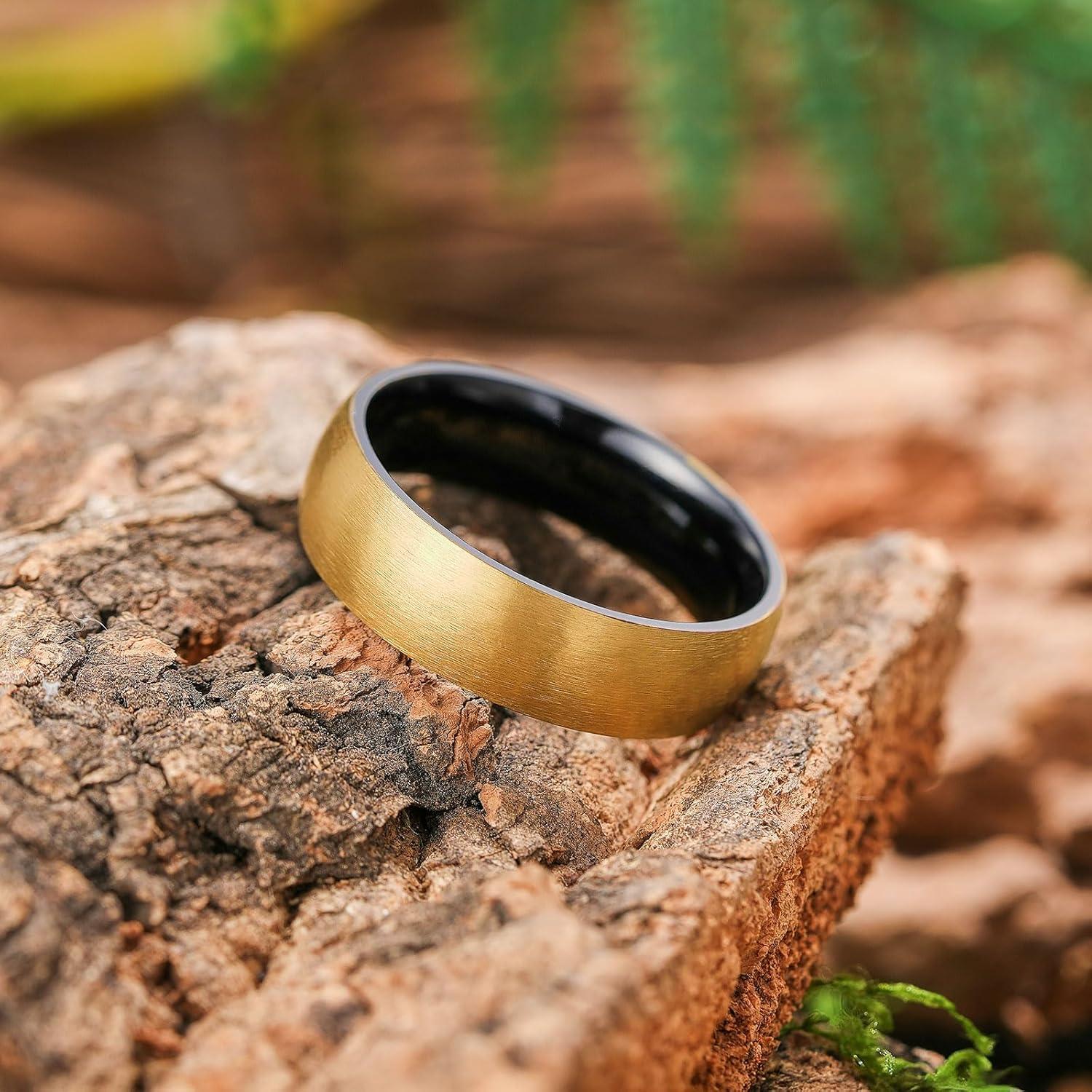 imageKing Will Titanium Wedding Band for Men WomenSliverBlackGold Plated Pure Titanium Wedding Ring 39mm Widths Available Brushed Matte Design Comfort Fit Size 416EGold Inner Black7mm