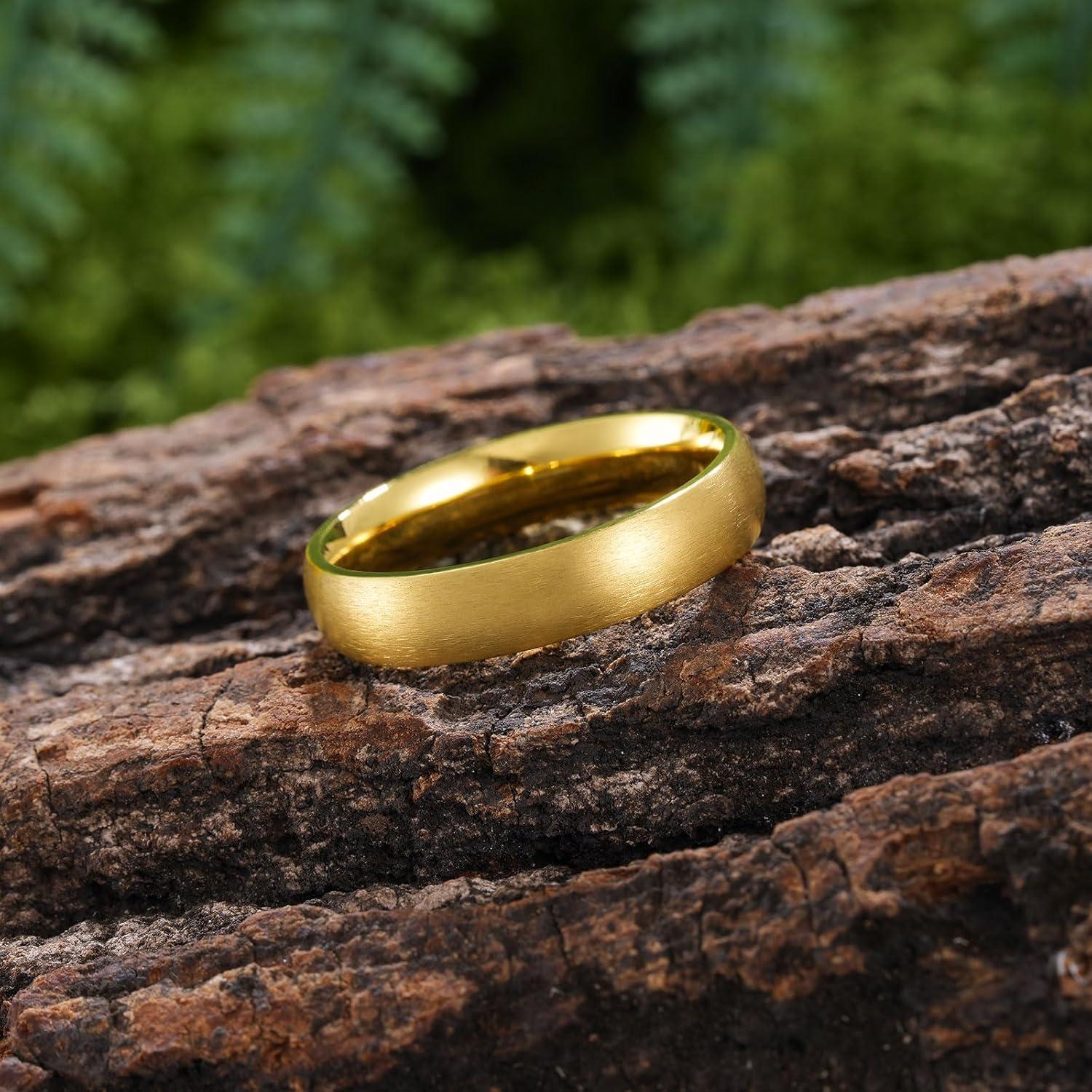 imageKing Will Titanium Wedding Band for Men WomenSliverBlackGold Plated Pure Titanium Wedding Ring 39mm Widths Available Brushed Matte Design Comfort Fit Size 416DAll Gold5mm