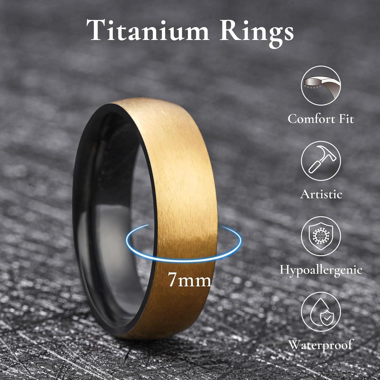 imageKing Will Titanium Wedding Band for Men WomenSliverBlackGold Plated Pure Titanium Wedding Ring 39mm Widths Available Brushed Matte Design Comfort Fit Size 416EGold Inner Black7mm