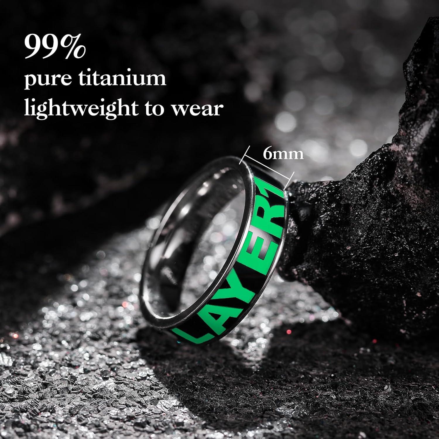 imageKing Will Titanium Wedding Ring for Men BlueGreen Game Player 12 Glowinthedark Ring for Couple Luminous Ring Gift for Him 6mm WidthGreen 6mm