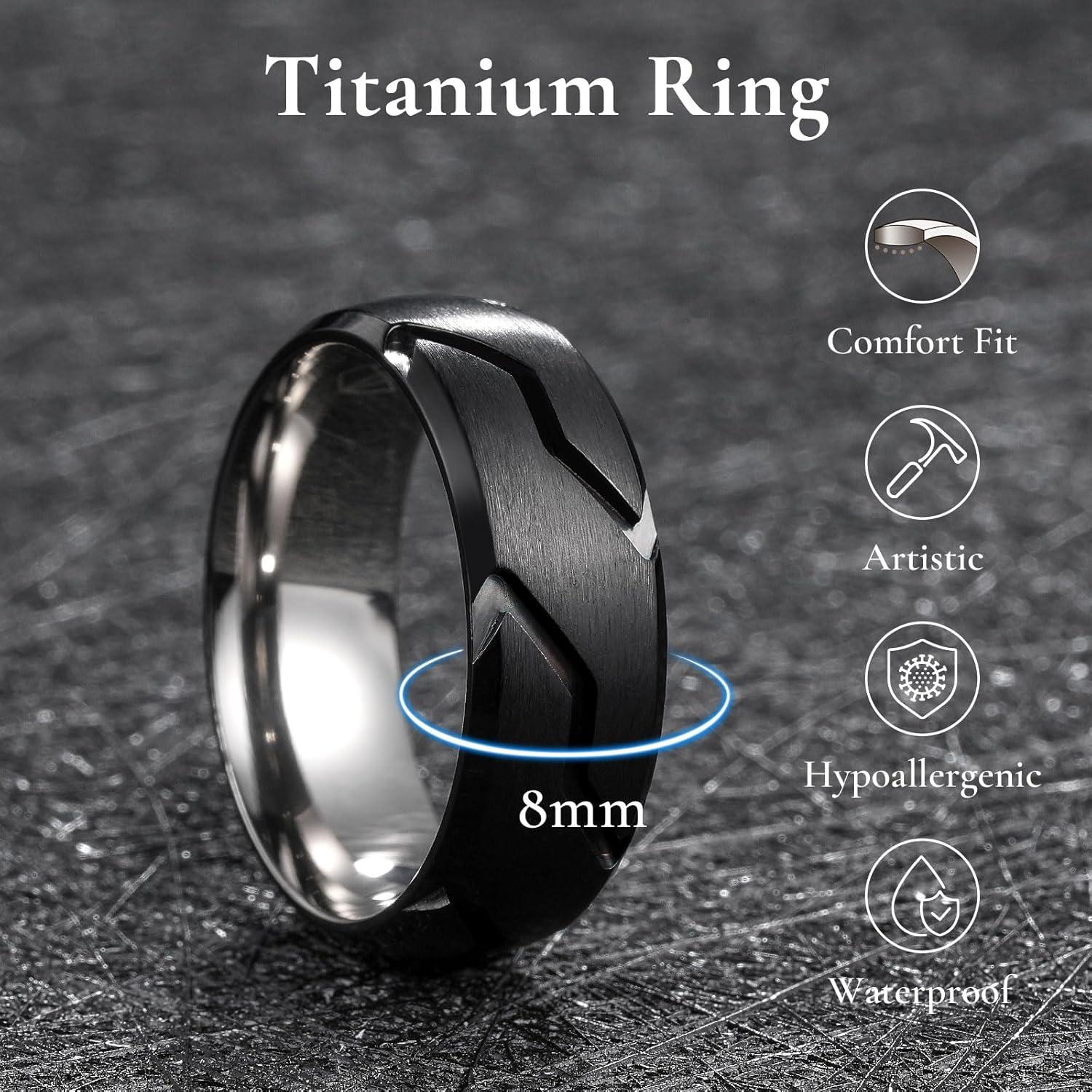 imageKing Will Titanium Wedding Ring for Men Women810mm Black Wedding Band with Tire Tread Pattern Design Comfort Fit for Everday Wear Size 9118mmBlackSilver C