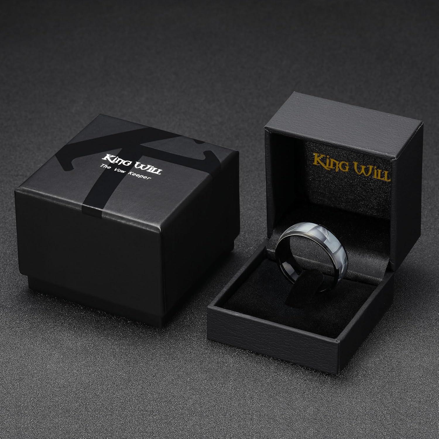 imageKing Will Tungsten Carbide Rings for Men Black Mens Wedding Band Colorful Shell Inlay Domed Polished8mm Grey