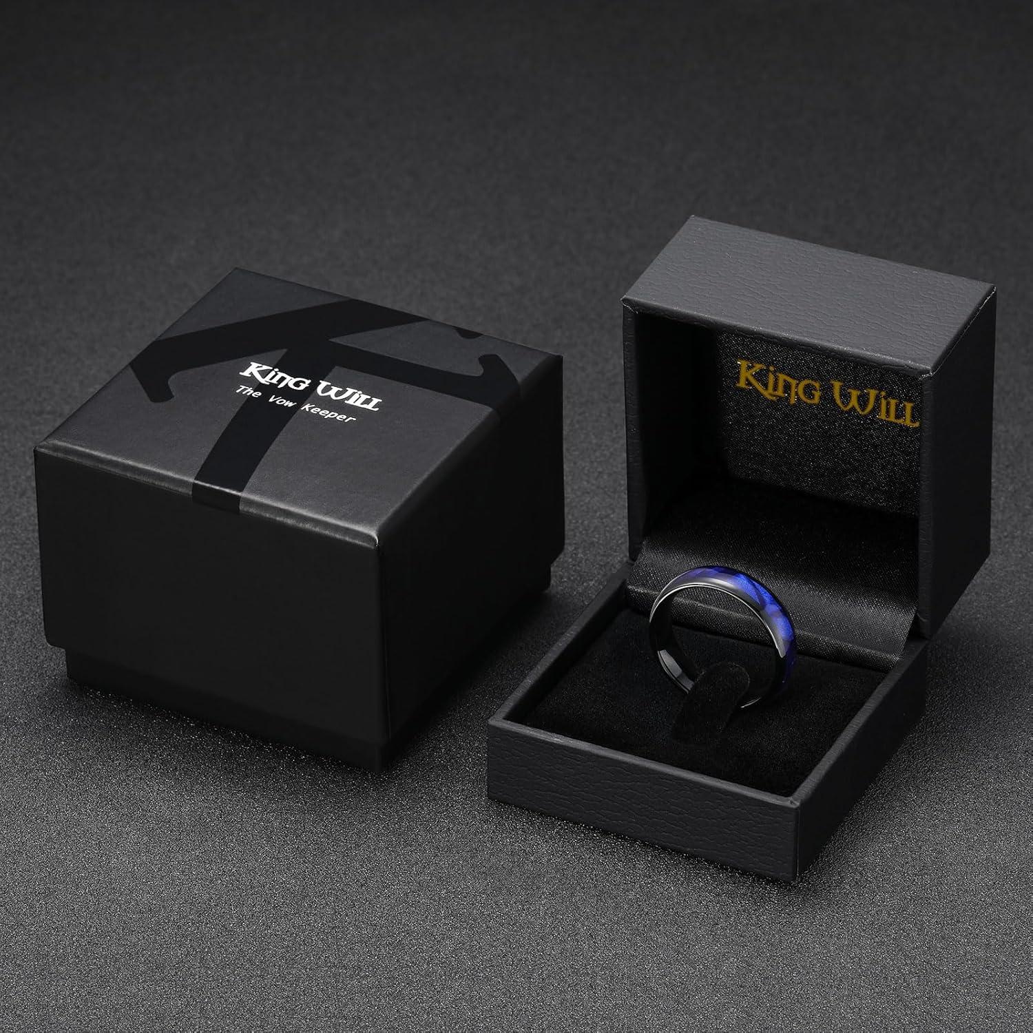 imageKing Will Tungsten Carbide Rings for Men Black Mens Wedding Band Colorful Shell Inlay Domed PolishedBlue