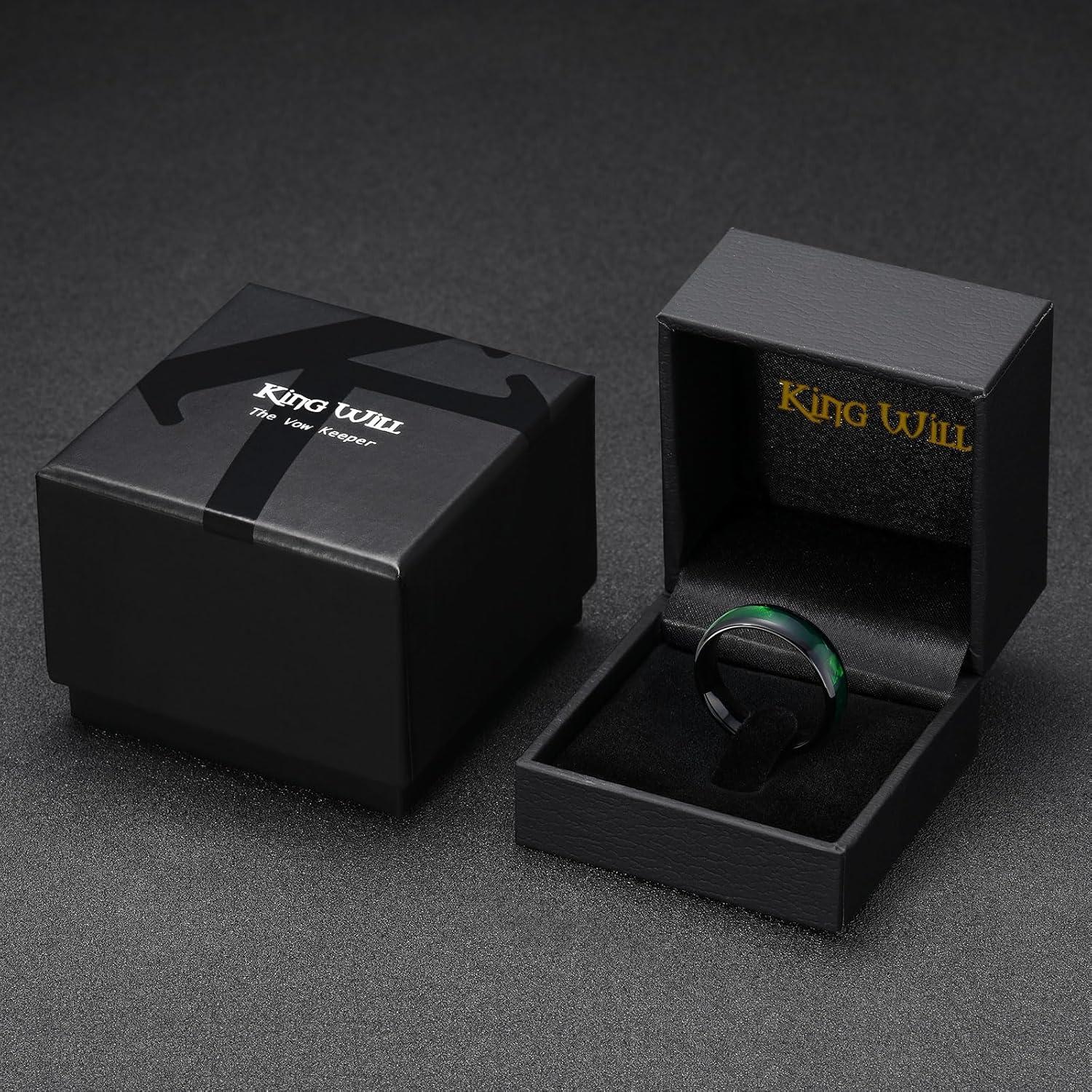 imageKing Will Tungsten Carbide Rings for Men Black Mens Wedding Band Colorful Shell Inlay Domed PolishedGreen