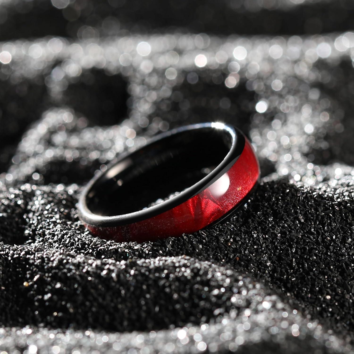 imageKing Will Tungsten Carbide Rings for Men Black Mens Wedding Band Colorful Shell Inlay Domed PolishedRed