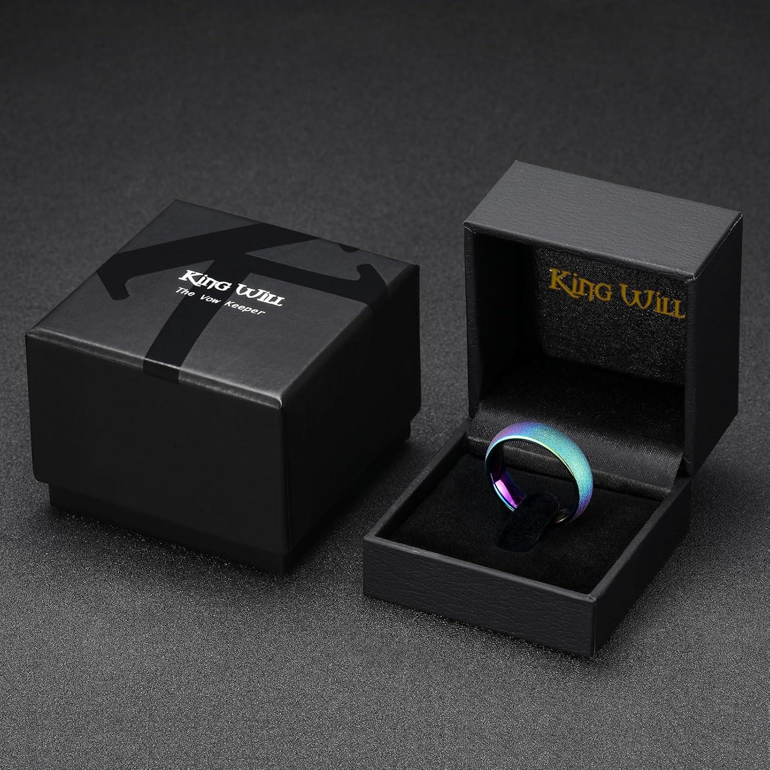 imageKing Will Tungsten Carbide Wedding Band for Men 8mm Black High Polished Domed Blue Green Gold 3D Stars Inlay Mens Ring for Everyday Wear Comfort Fit Size 714Green