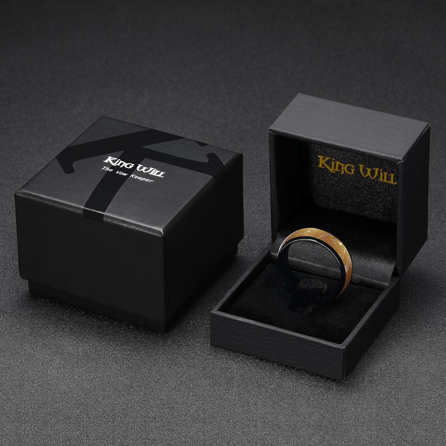 imageKing Will Tungsten Carbide Wedding Band for Men 8mm Black High Polished Domed Blue Green Gold 3D Stars Inlay Mens Ring for Everyday Wear Comfort Fit Size 714Gold8mm