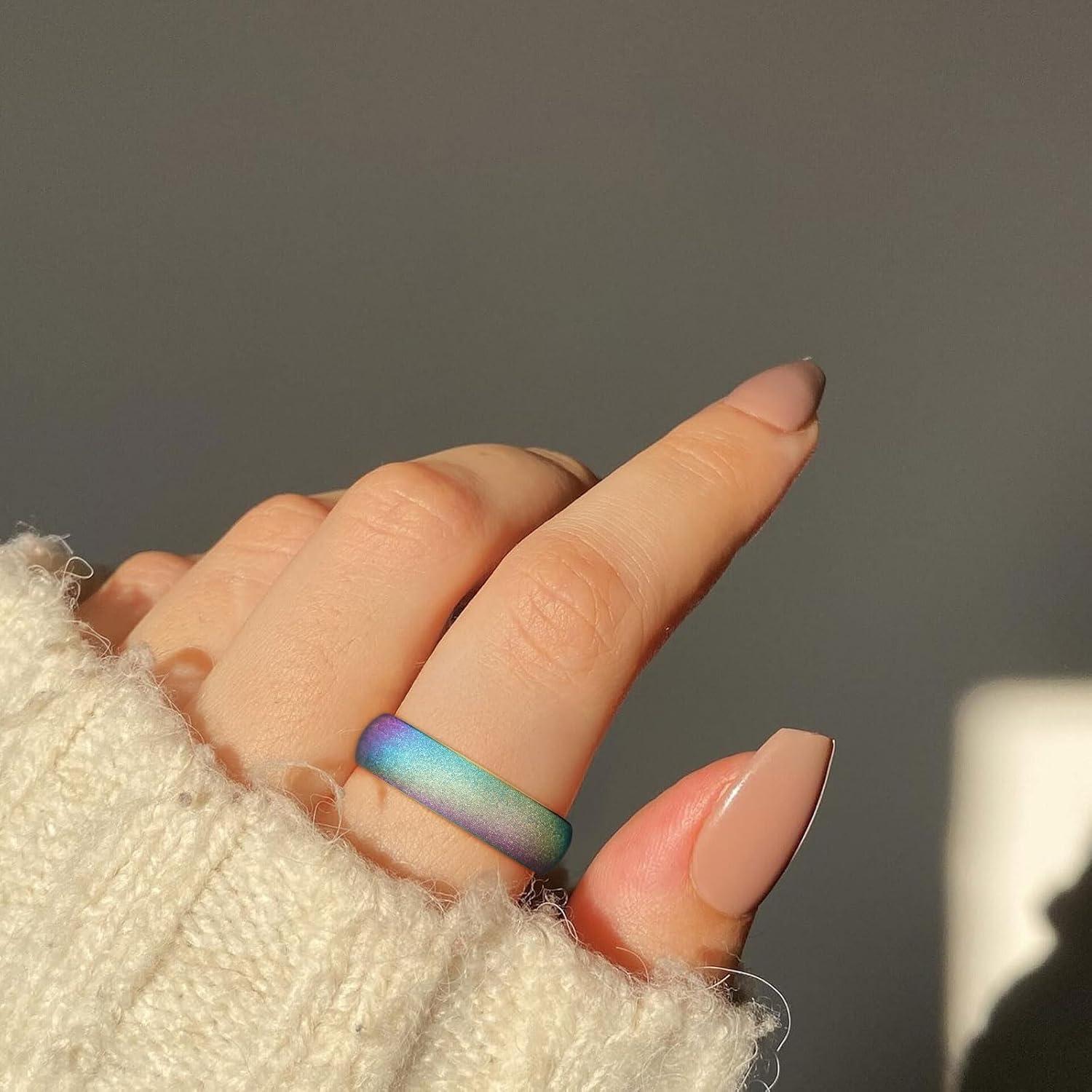 imageKing Will Tungsten Carbide Wedding Band for Men 8mm Black High Polished Domed Blue Green Gold 3D Stars Inlay Mens Ring for Everyday Wear Comfort Fit Size 714Rainbow6mm