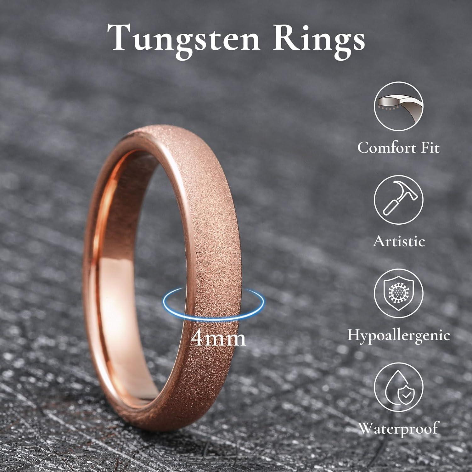 imageKing Will Tungsten Carbide Wedding Band for Men 8mm Black High Polished Domed Blue Green Gold 3D Stars Inlay Mens Ring for Everyday Wear Comfort Fit Size 714Rose Gold