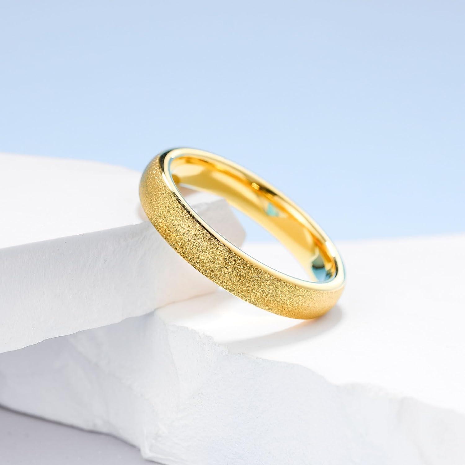 imageKing Will Tungsten Carbide Wedding Band for Men 8mm Black High Polished Domed Blue Green Gold 3D Stars Inlay Mens Ring for Everyday Wear Comfort Fit Size 714Gold