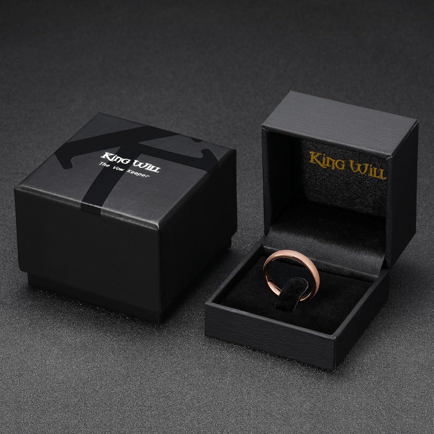 imageKing Will Tungsten Carbide Wedding Band for Men 8mm Black High Polished Domed Blue Green Gold 3D Stars Inlay Mens Ring for Everyday Wear Comfort Fit Size 714Rose Gold